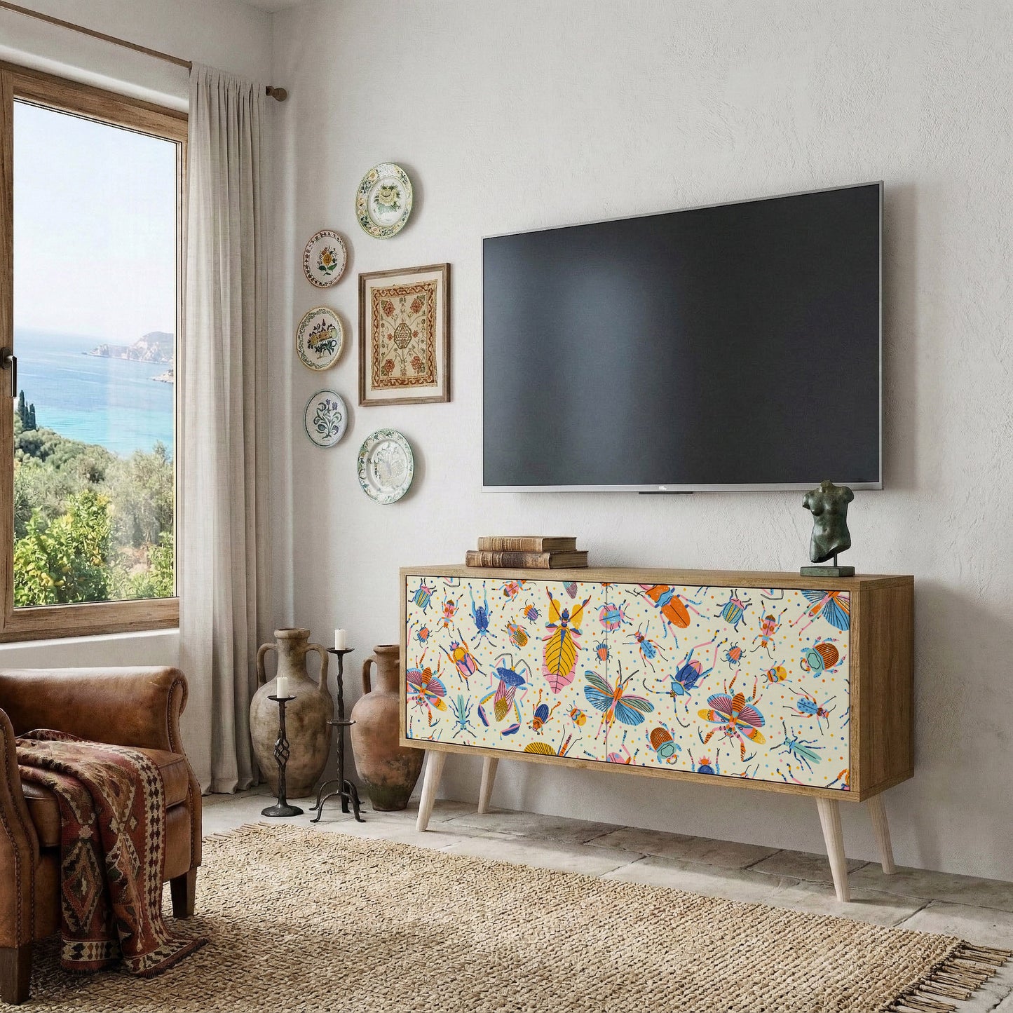 COLORFUL INSECTS Kompakt TV-bänk med 2 dörrar