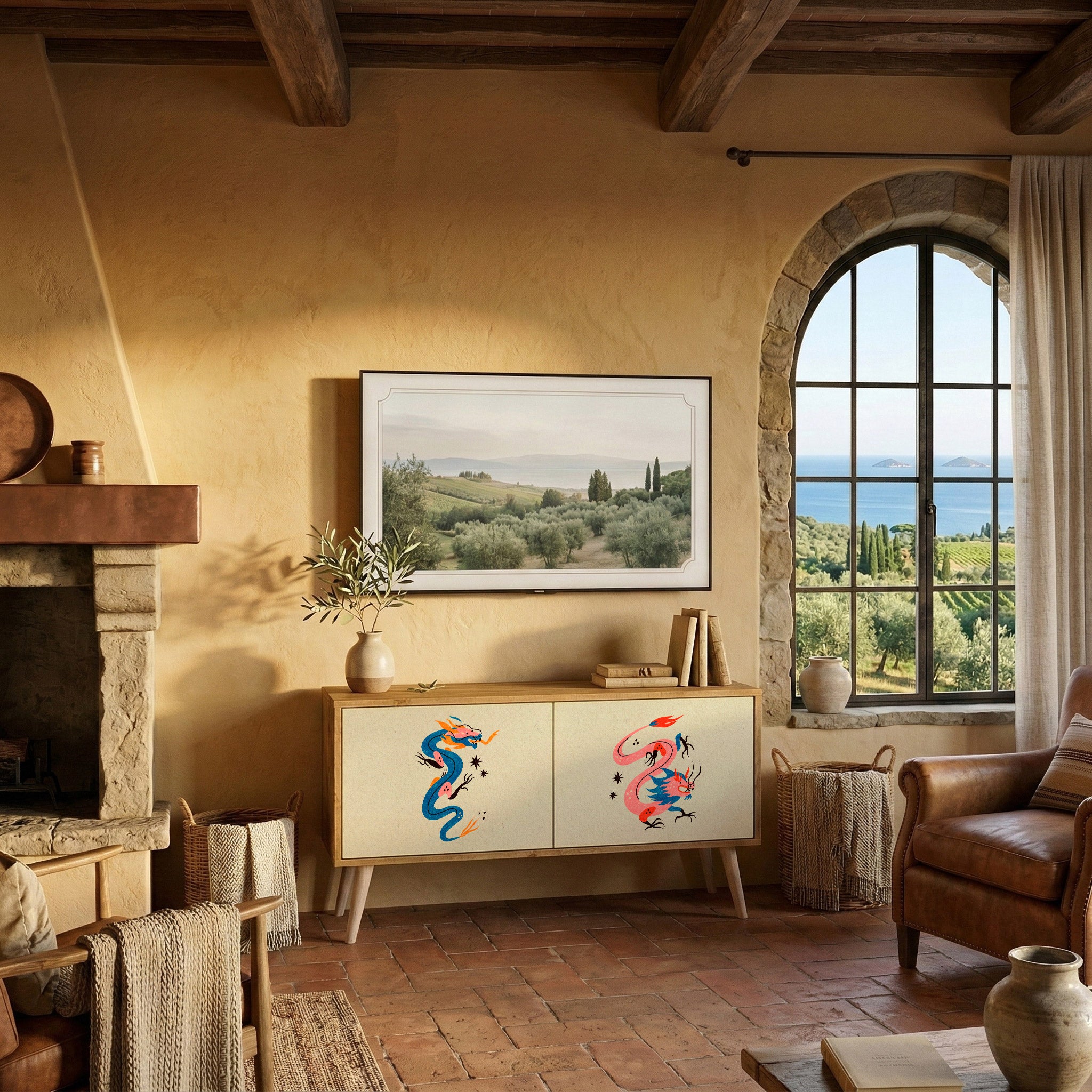 MYTHOLOGICAL CREATURES Compact 2-Door TV Cabinet