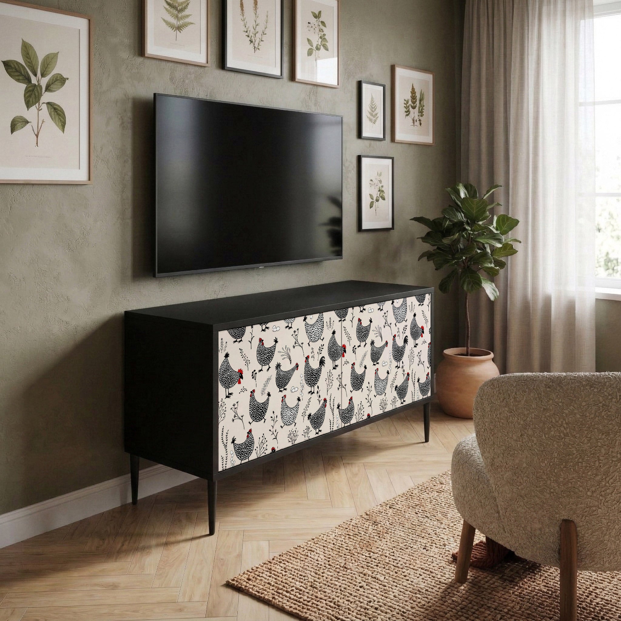 HAPPY HENS Kompakt TV-bänk med 2 dörrar