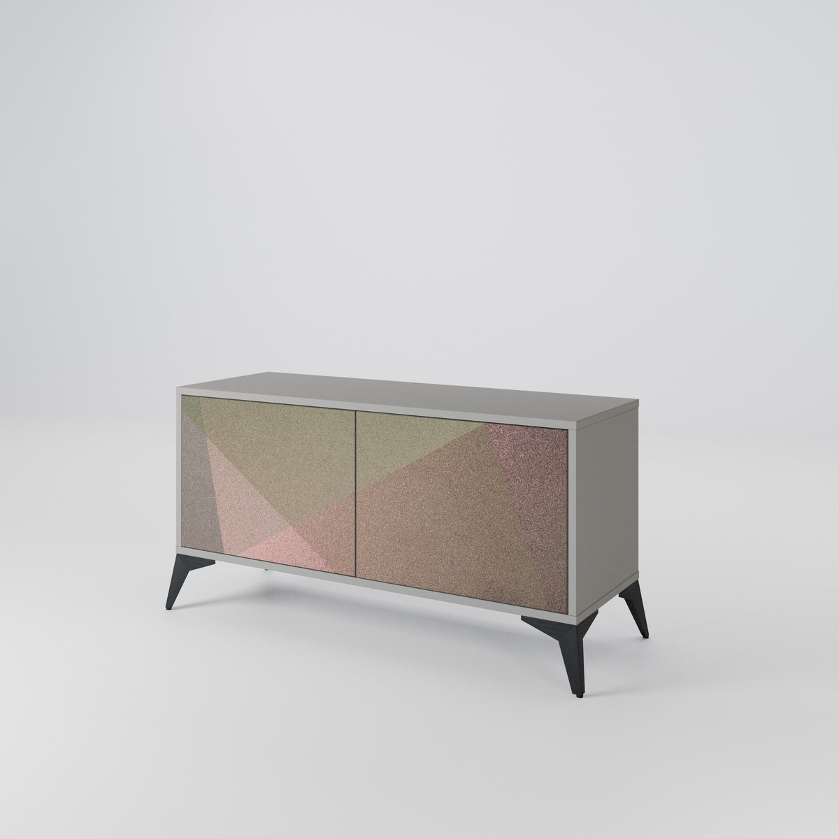 BEIGE GEOMETRY Kompakt TV-bänk med 2 dörrar
