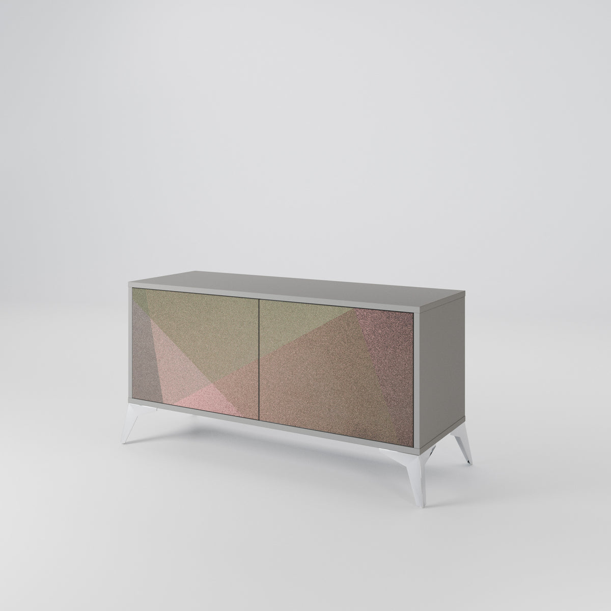 BEIGE GEOMETRY Kompakt TV-bänk med 2 dörrar