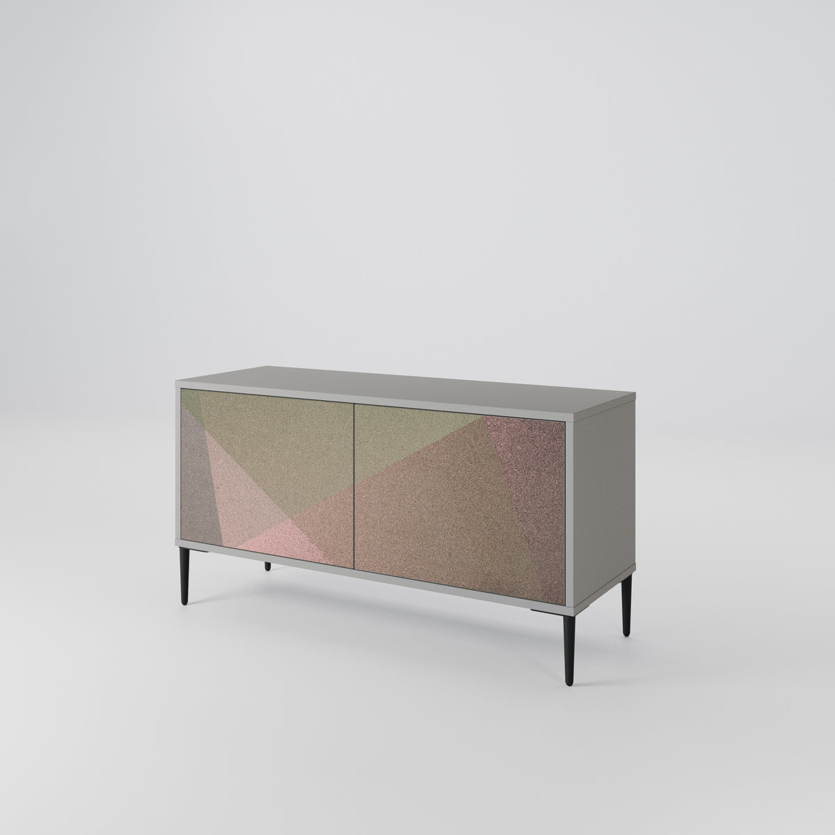 BEIGE GEOMETRY Kompakt TV-bänk med 2 dörrar