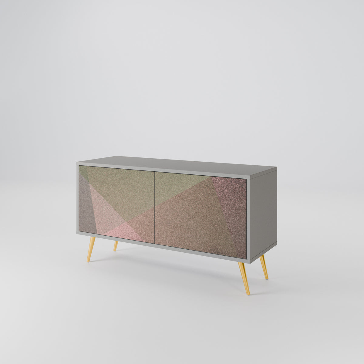 BEIGE GEOMETRY Kompakt TV-bänk med 2 dörrar