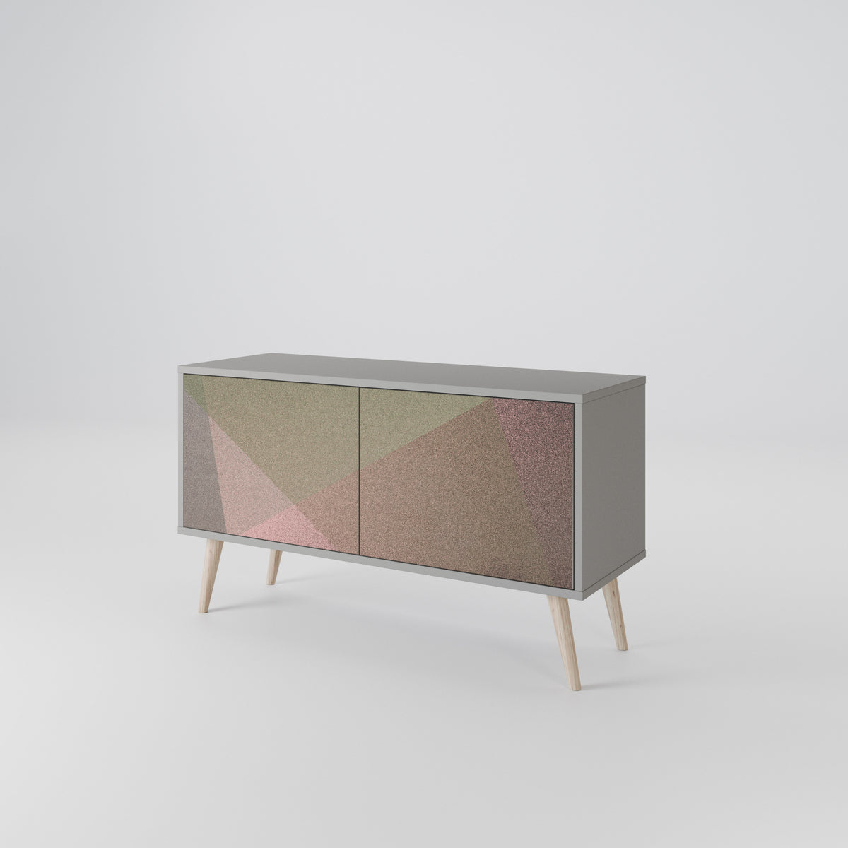 BEIGE GEOMETRY Kompakt TV-bänk med 2 dörrar
