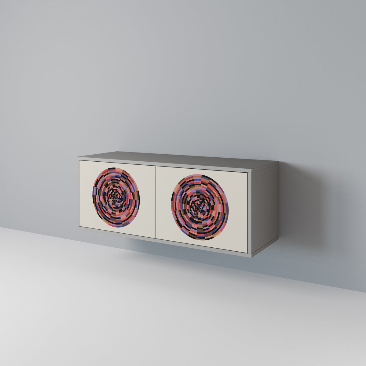 BROWN CIRCLES Kompakt TV-bänk med 2 dörrar