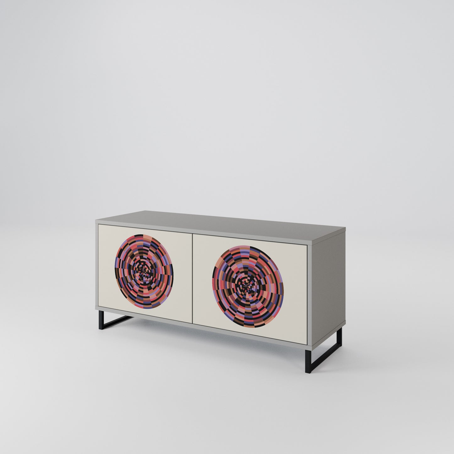 BROWN CIRCLES Kompakt TV-bänk med 2 dörrar