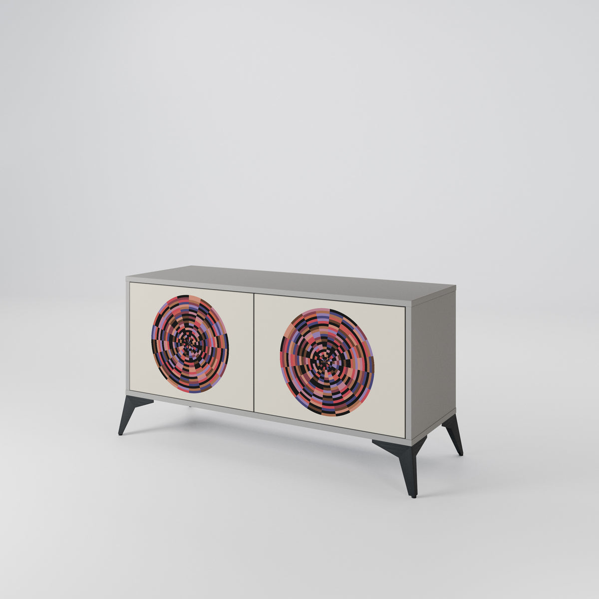 BROWN CIRCLES Kompakt TV-bänk med 2 dörrar