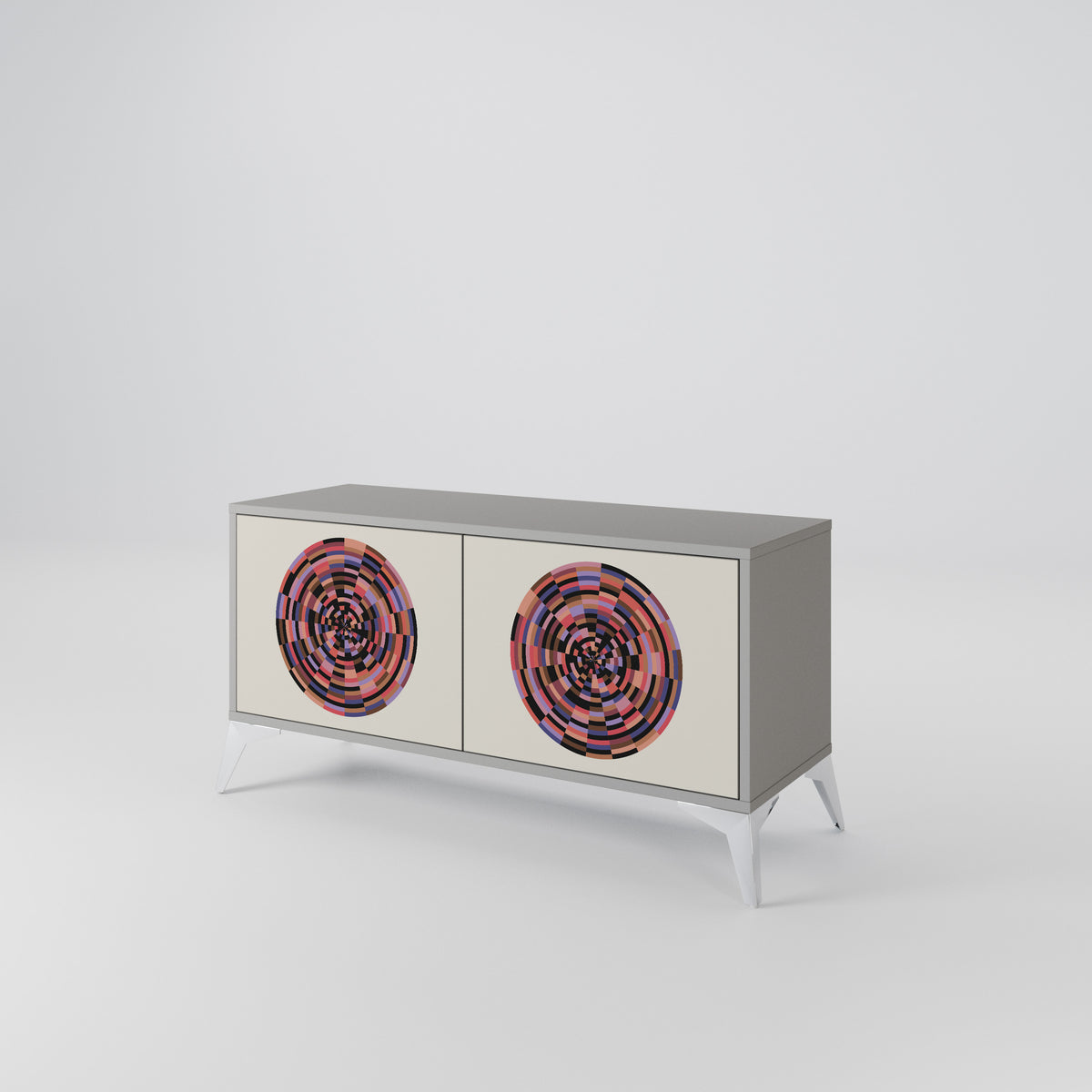 BROWN CIRCLES Kompakt TV-bänk med 2 dörrar