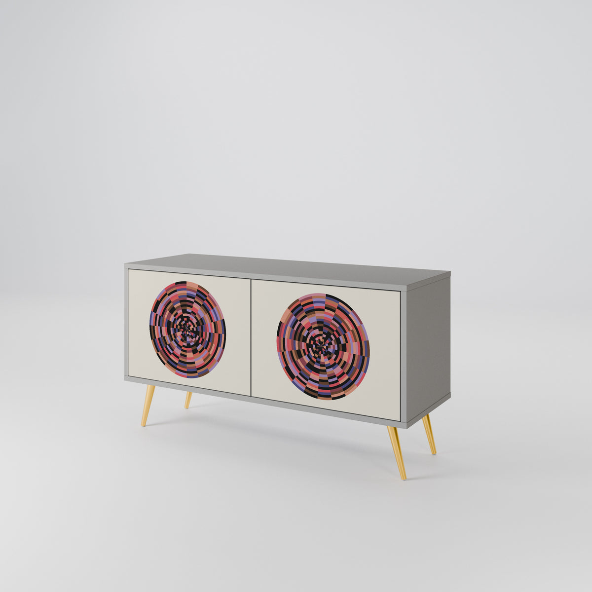 BROWN CIRCLES Kompakt TV-bänk med 2 dörrar