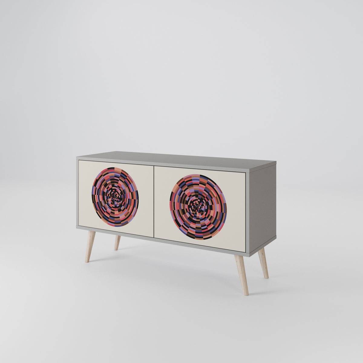 BROWN CIRCLES Kompakt TV-bänk med 2 dörrar