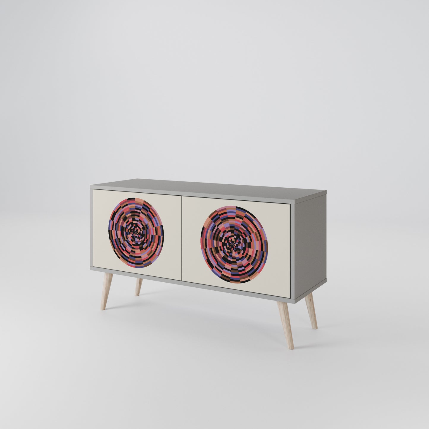 BROWN CIRCLES Kompakt TV-bänk med 2 dörrar