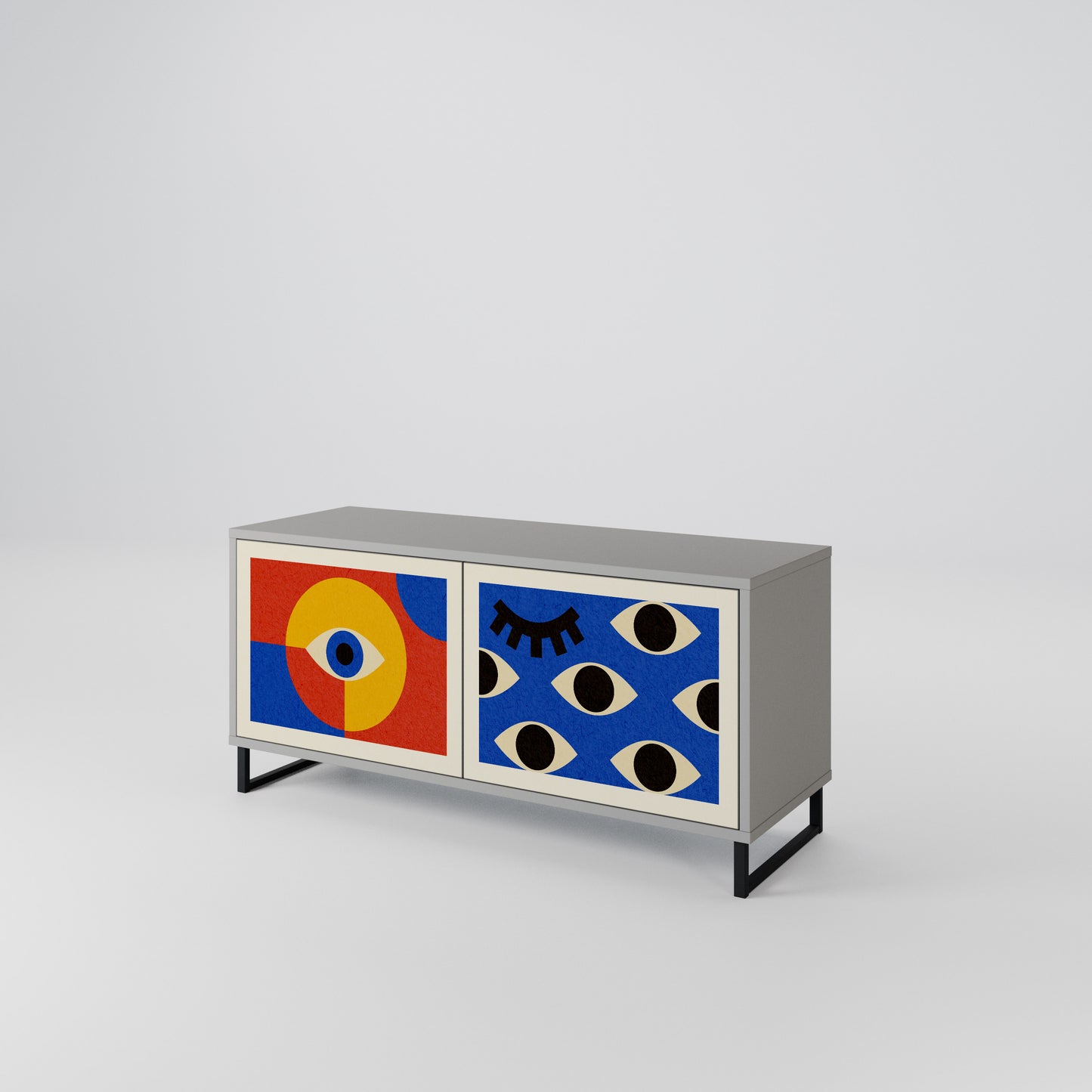 GEOMETRIC EYES Kompakt TV-bänk med 2 dörrar
