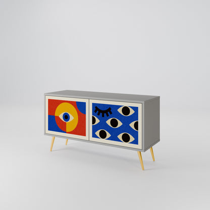 GEOMETRIC EYES Kompakt TV-bänk med 2 dörrar