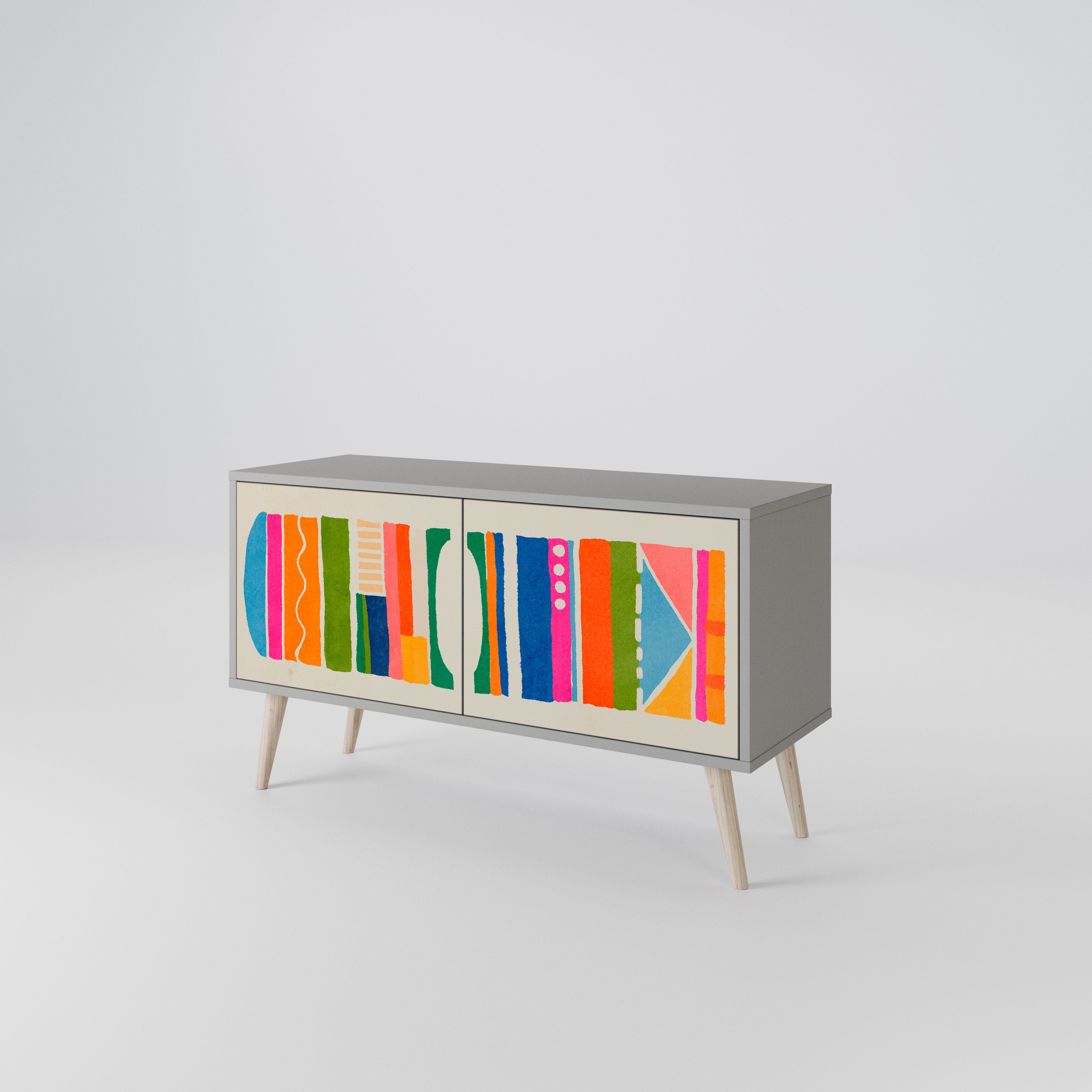 GEOMETRIC SHINE Kompakt TV-bänk med 2 dörrar