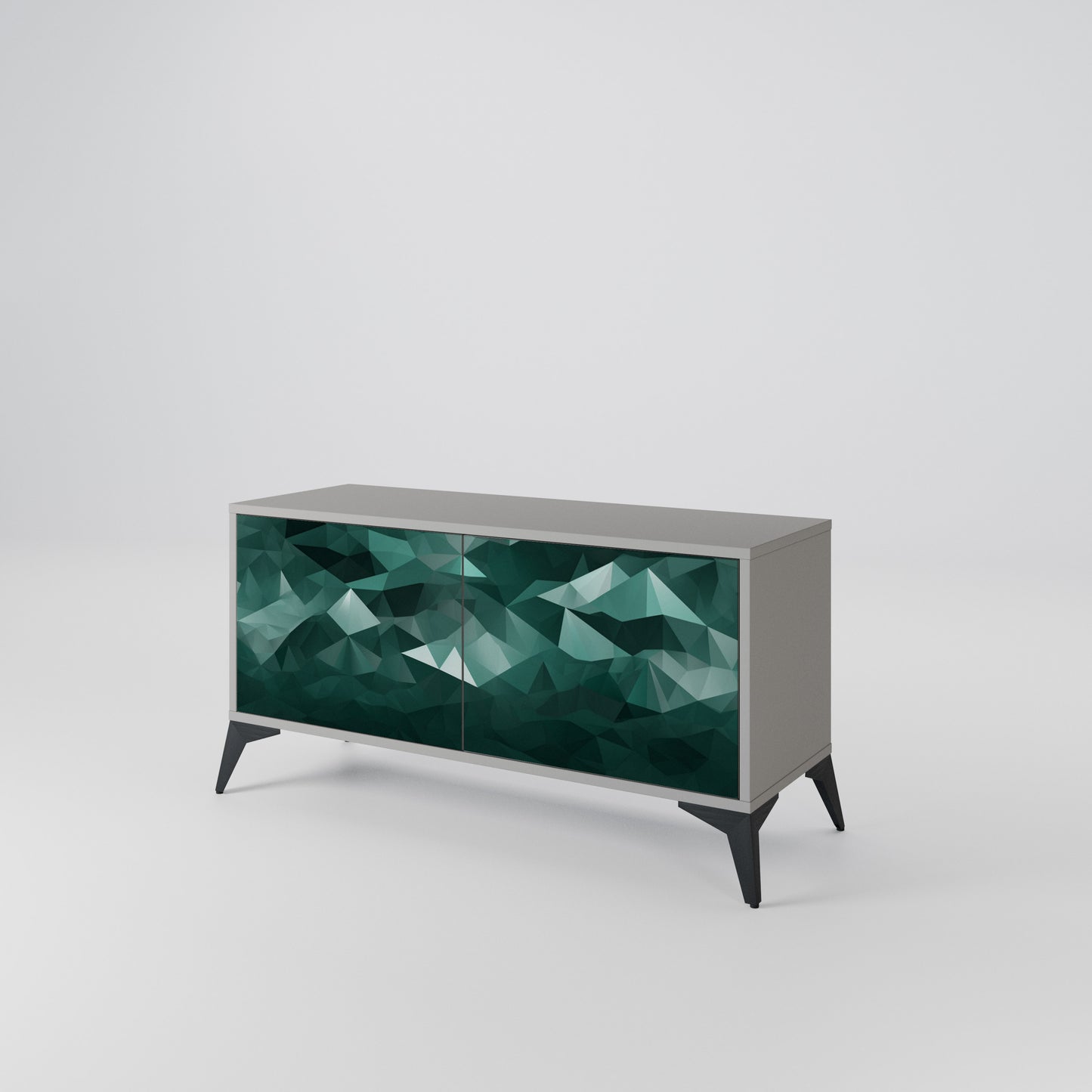 POLYGONAL FLOATING Kompakt TV-bänk med 2 dörrar