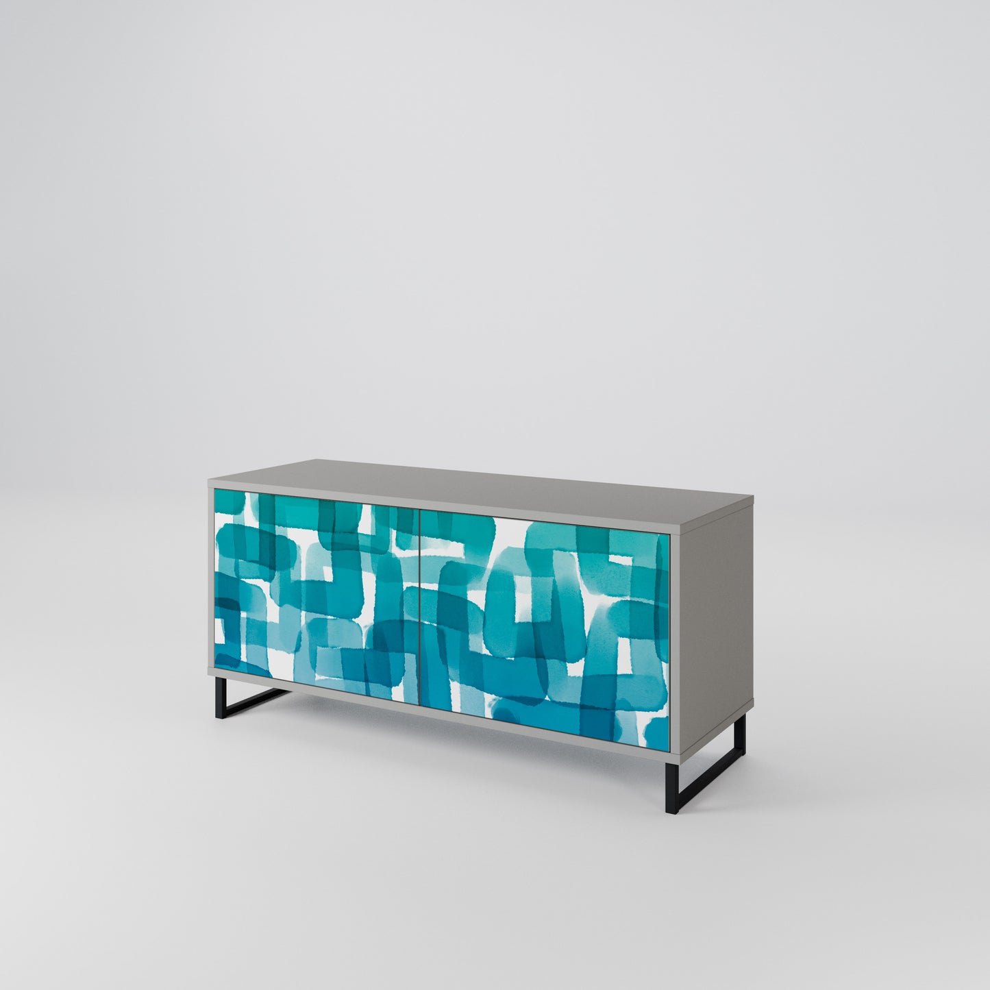 TURQUOISE RECTANGLES Kompakt TV-bänk med 2 dörrar