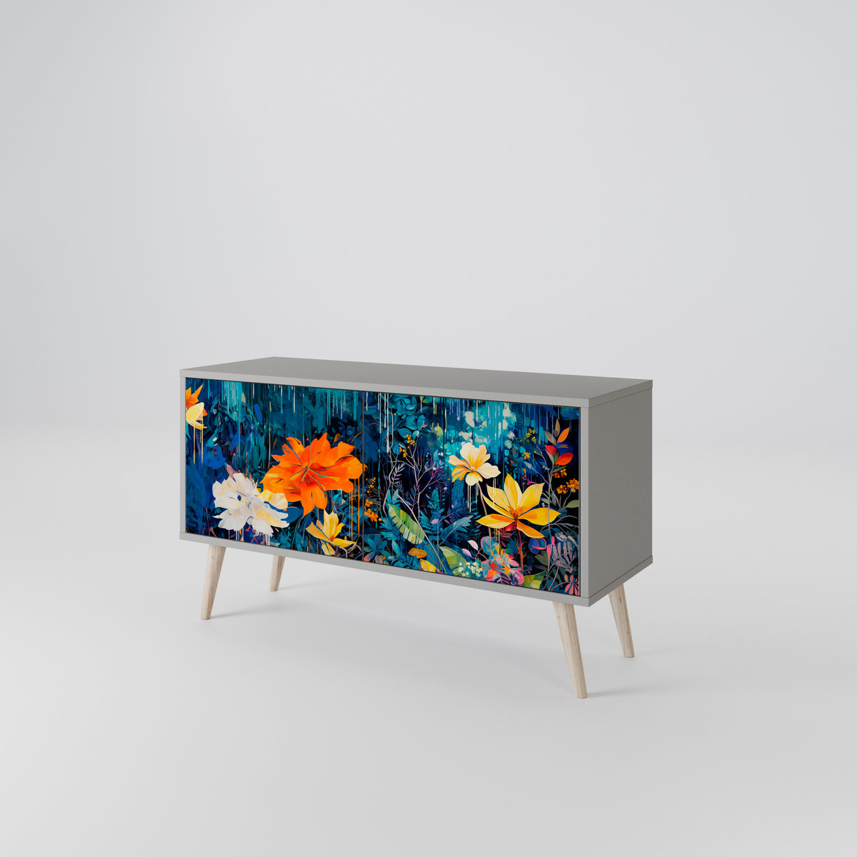MIDNIGHT BLOSSOM Kompakt TV-bänk med 2 dörrar