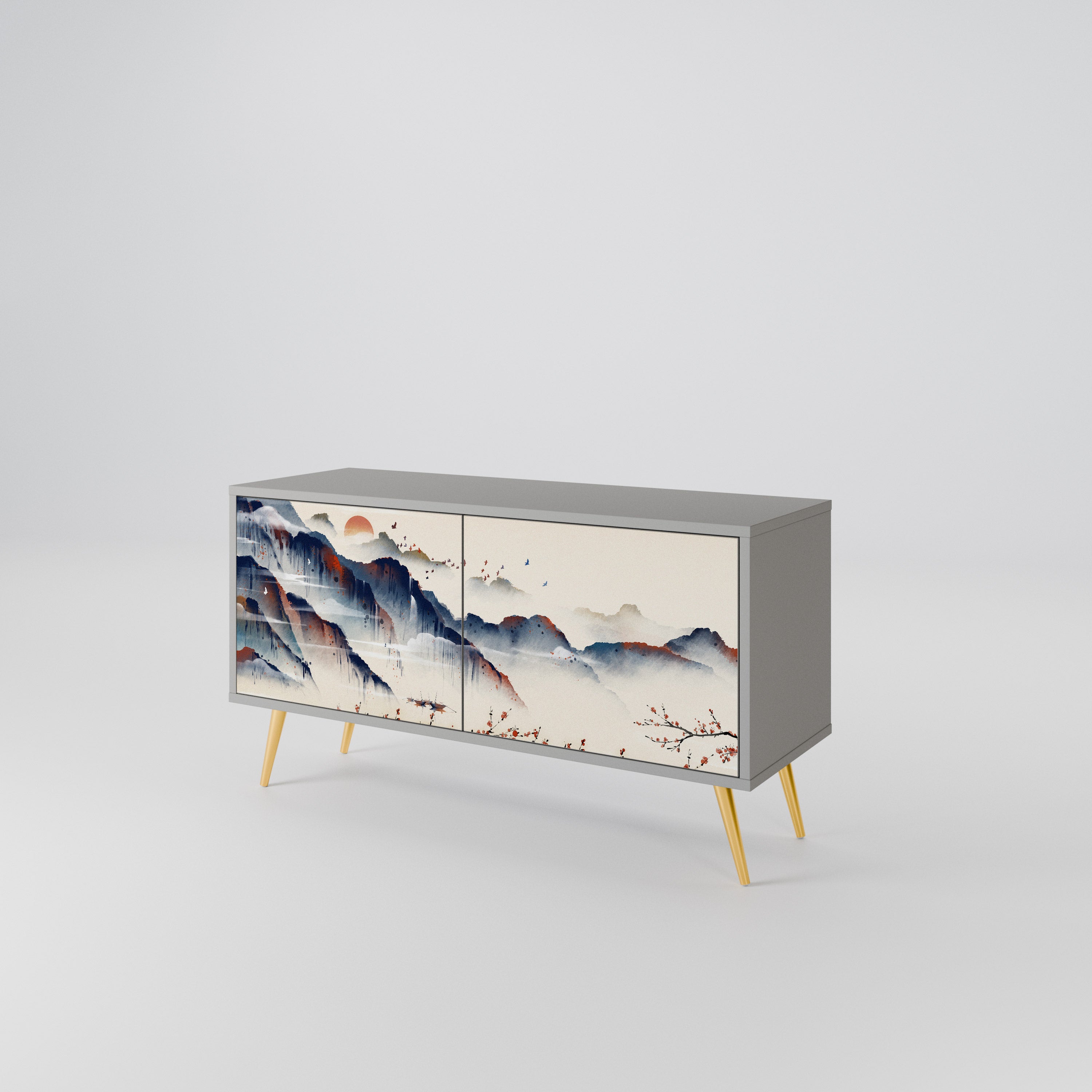 JAPANESE LANDSCAPE Compact 2-Door TV Cabinet