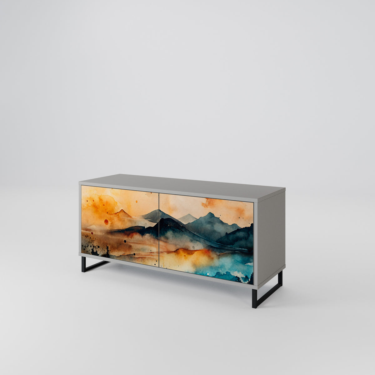 OMINOUS MOUNTAINS Kompakt TV-bänk med 2 dörrar