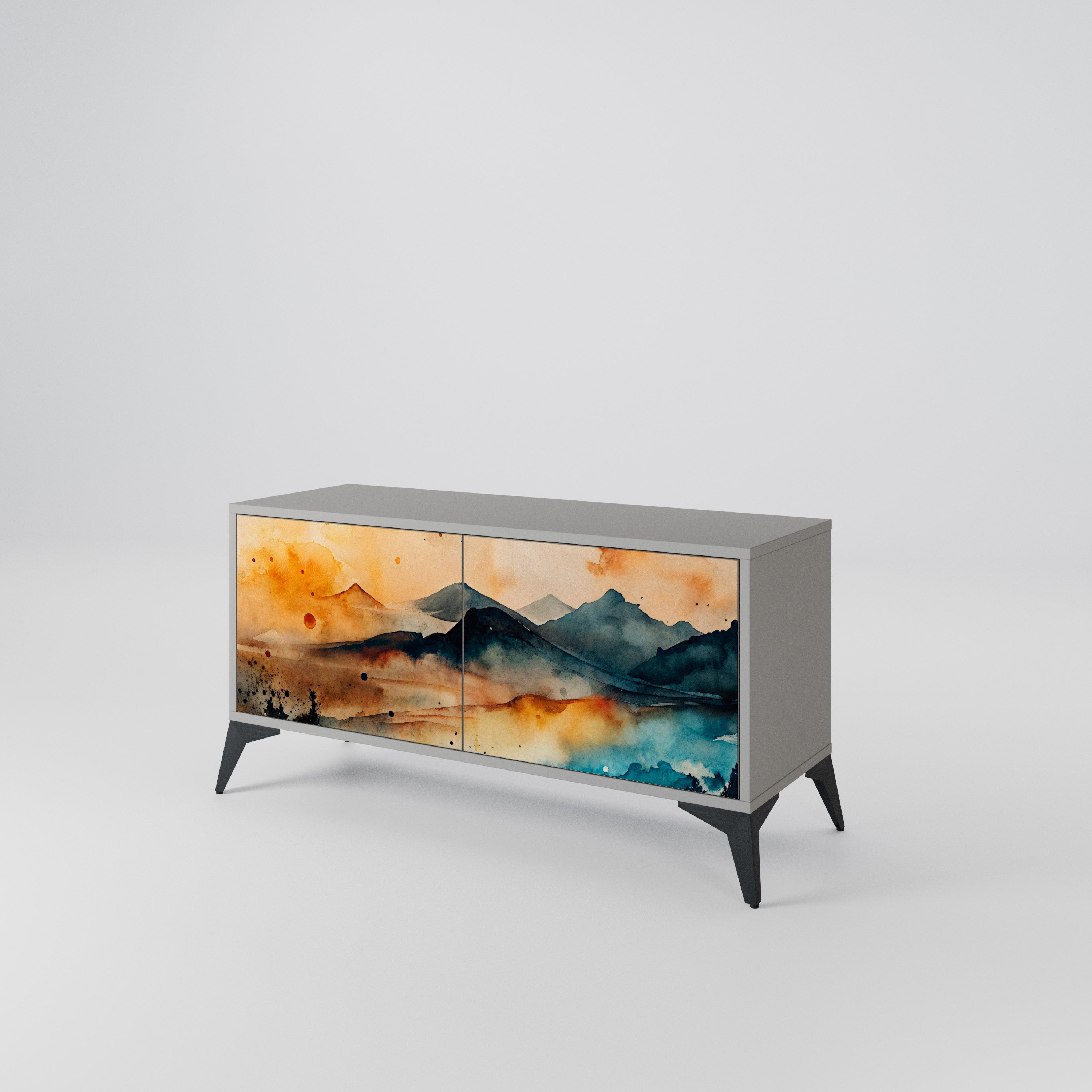 OMINOUS MOUNTAINS Kompakt TV-bänk med 2 dörrar