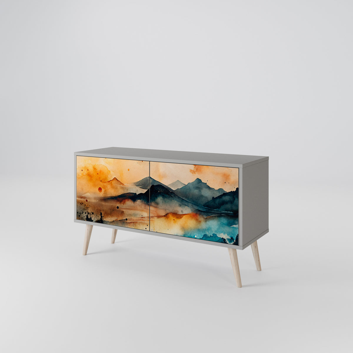OMINOUS MOUNTAINS Kompakt TV-bänk med 2 dörrar