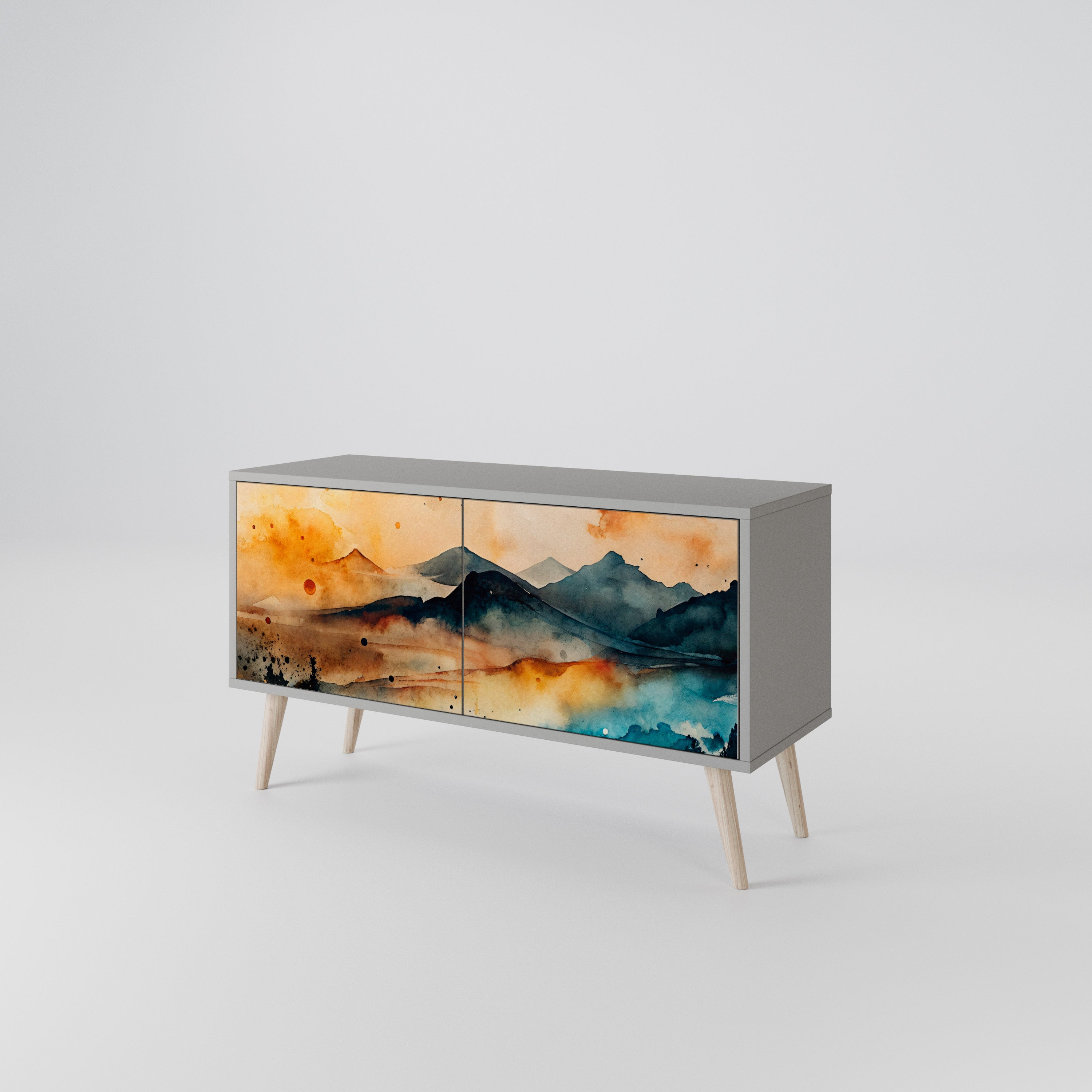 OMINOUS MOUNTAINS Kompakt TV-bänk med 2 dörrar