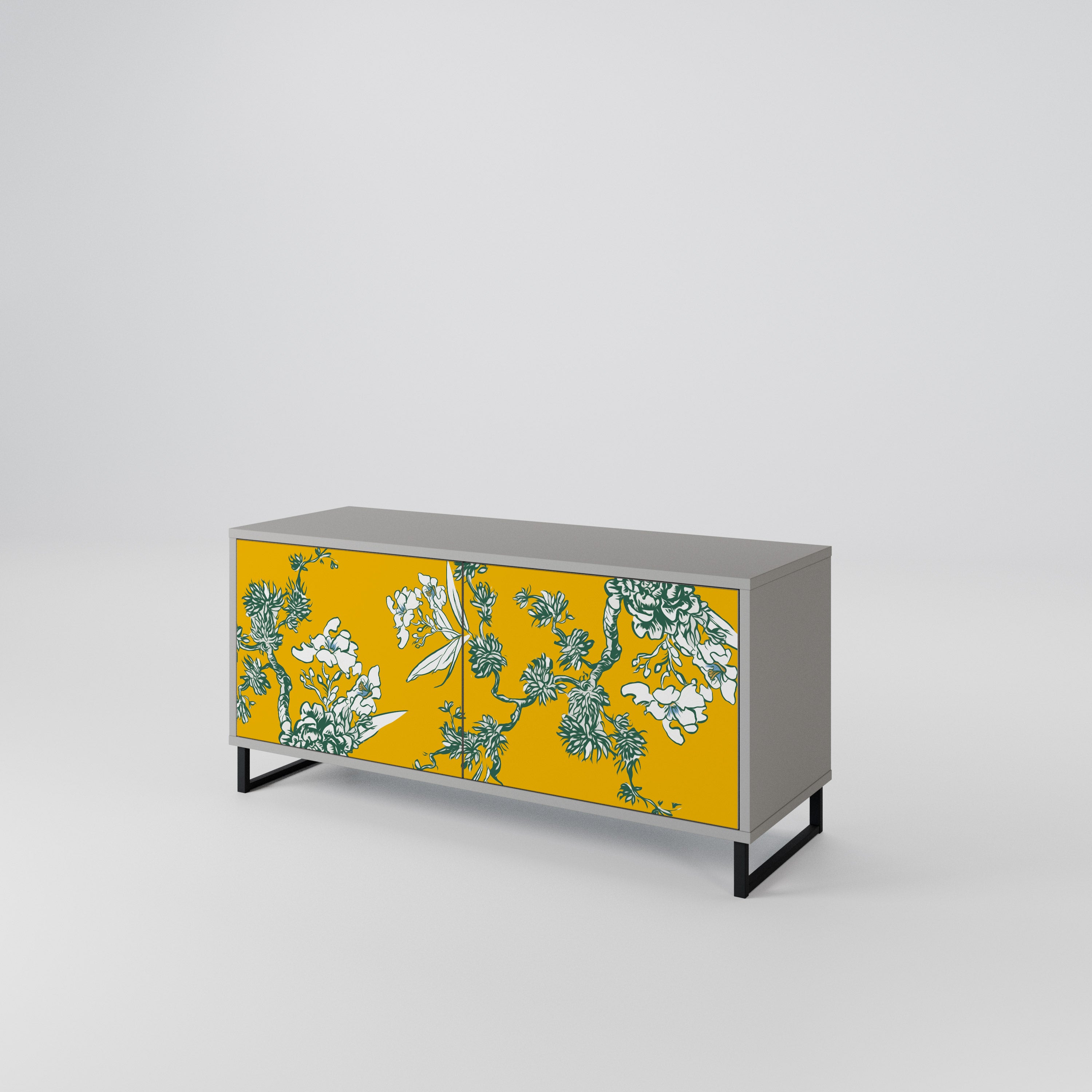 YELLOW CHINOISERIE Compact 2-Door TV Cabinet