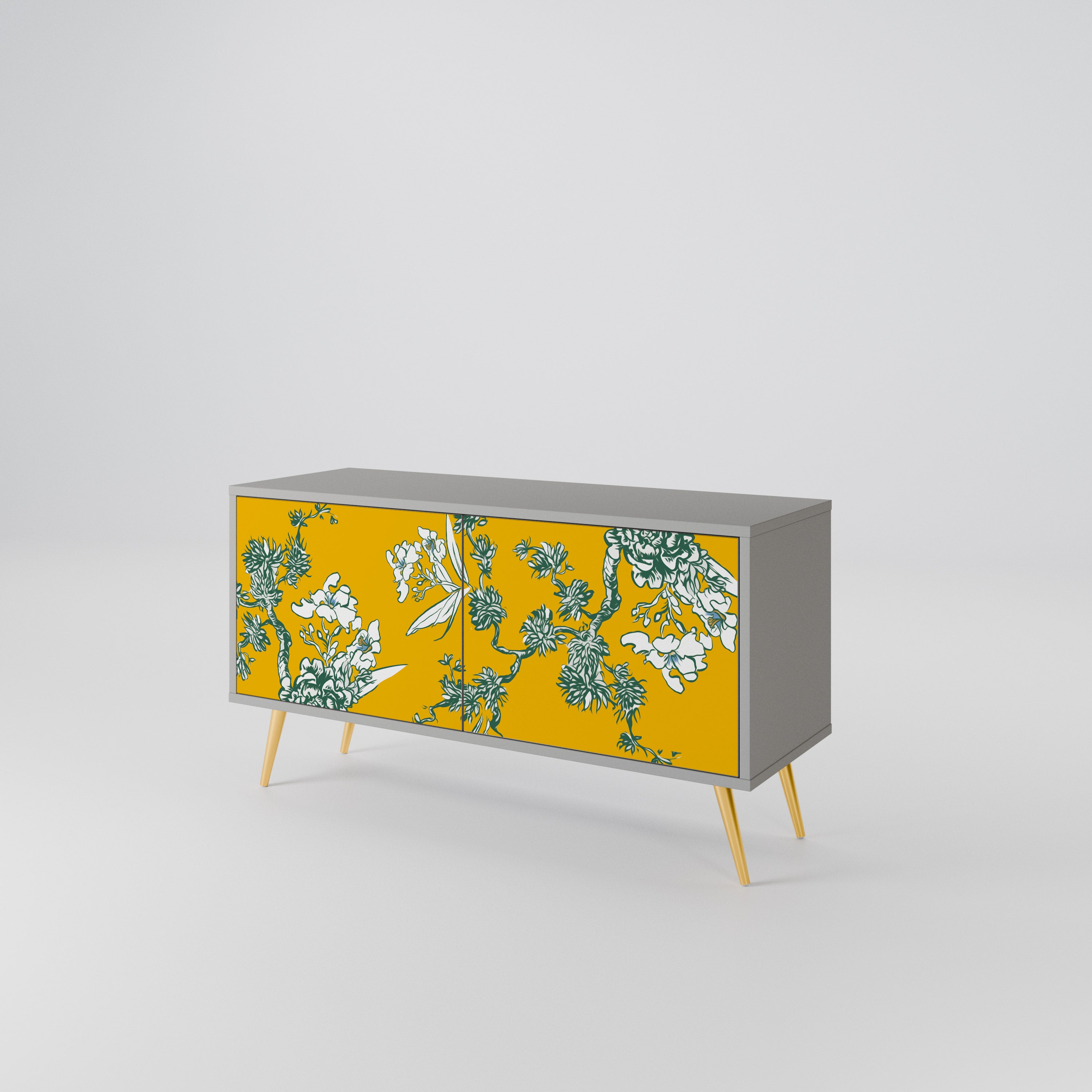 YELLOW CHINOISERIE Compact 2-Door TV Cabinet