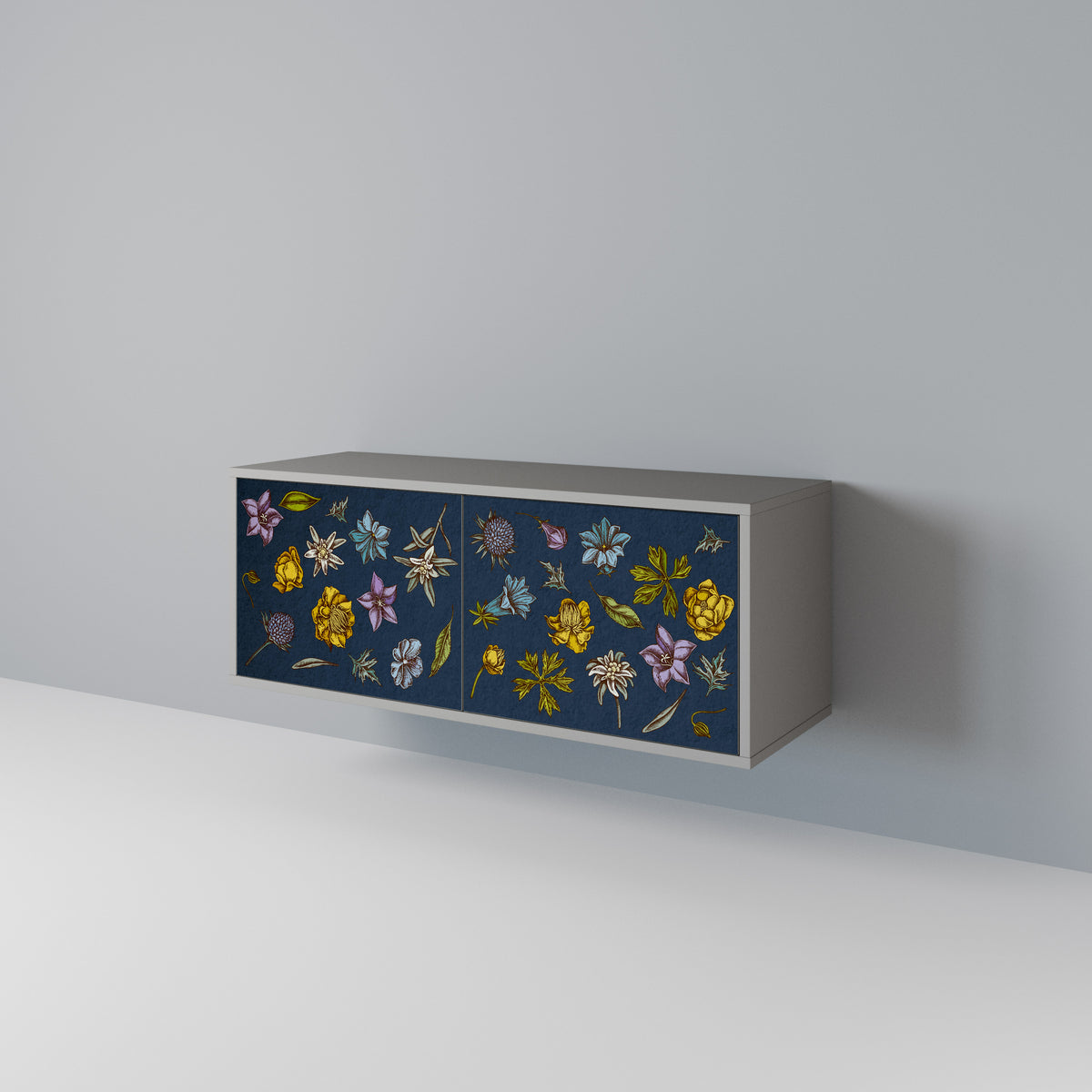 FLOWERS ON NAVY BLUE Kompakt TV-bänk med 2 dörrar