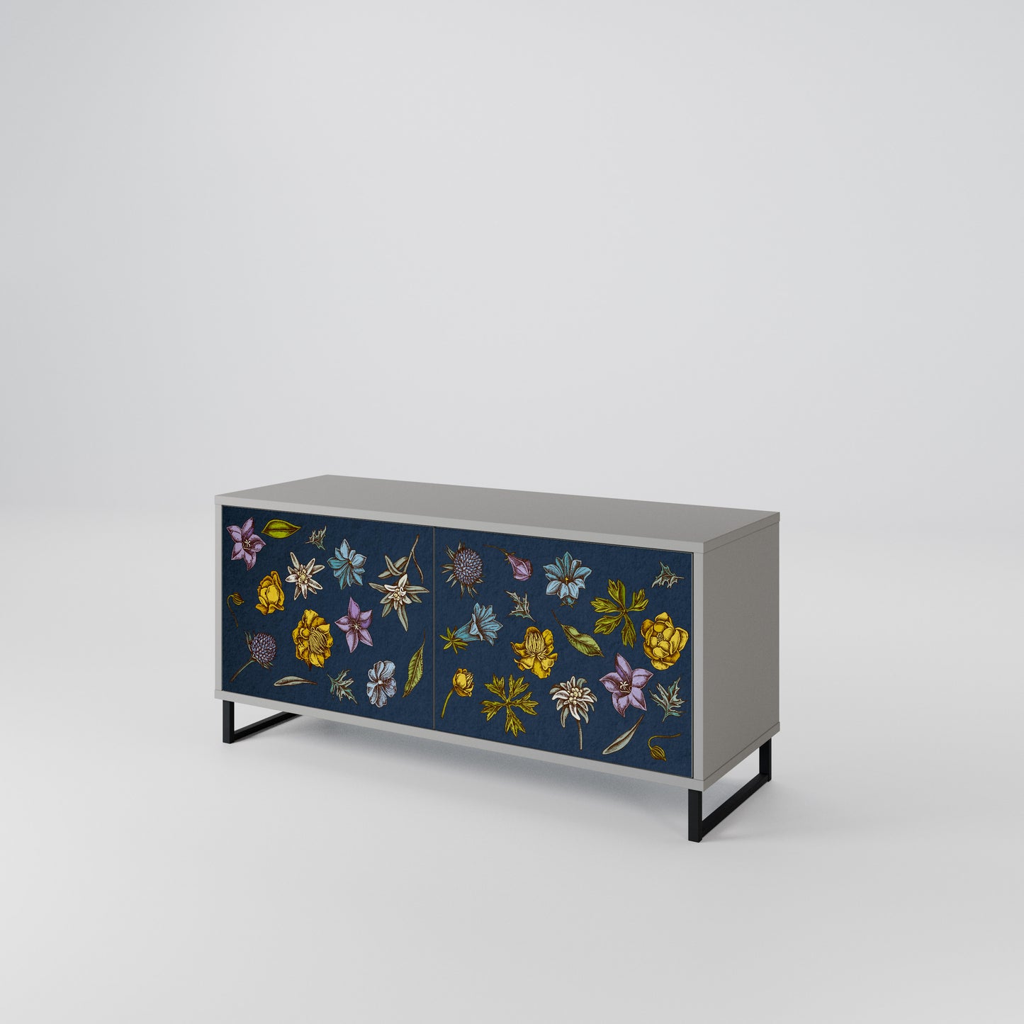 FLOWERS ON NAVY BLUE Kompakt TV-bänk med 2 dörrar