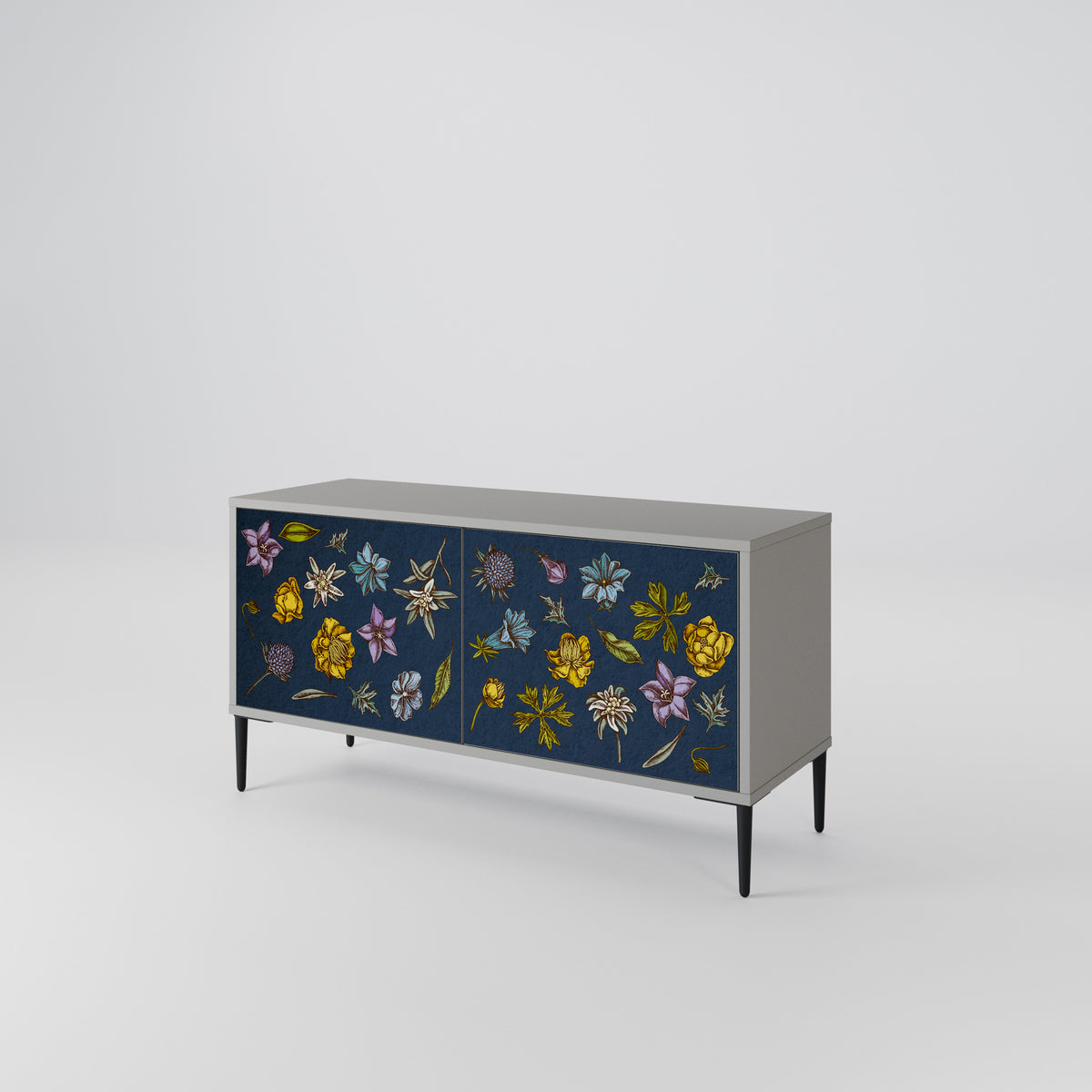 FLOWERS ON NAVY BLUE Kompakt TV-bänk med 2 dörrar