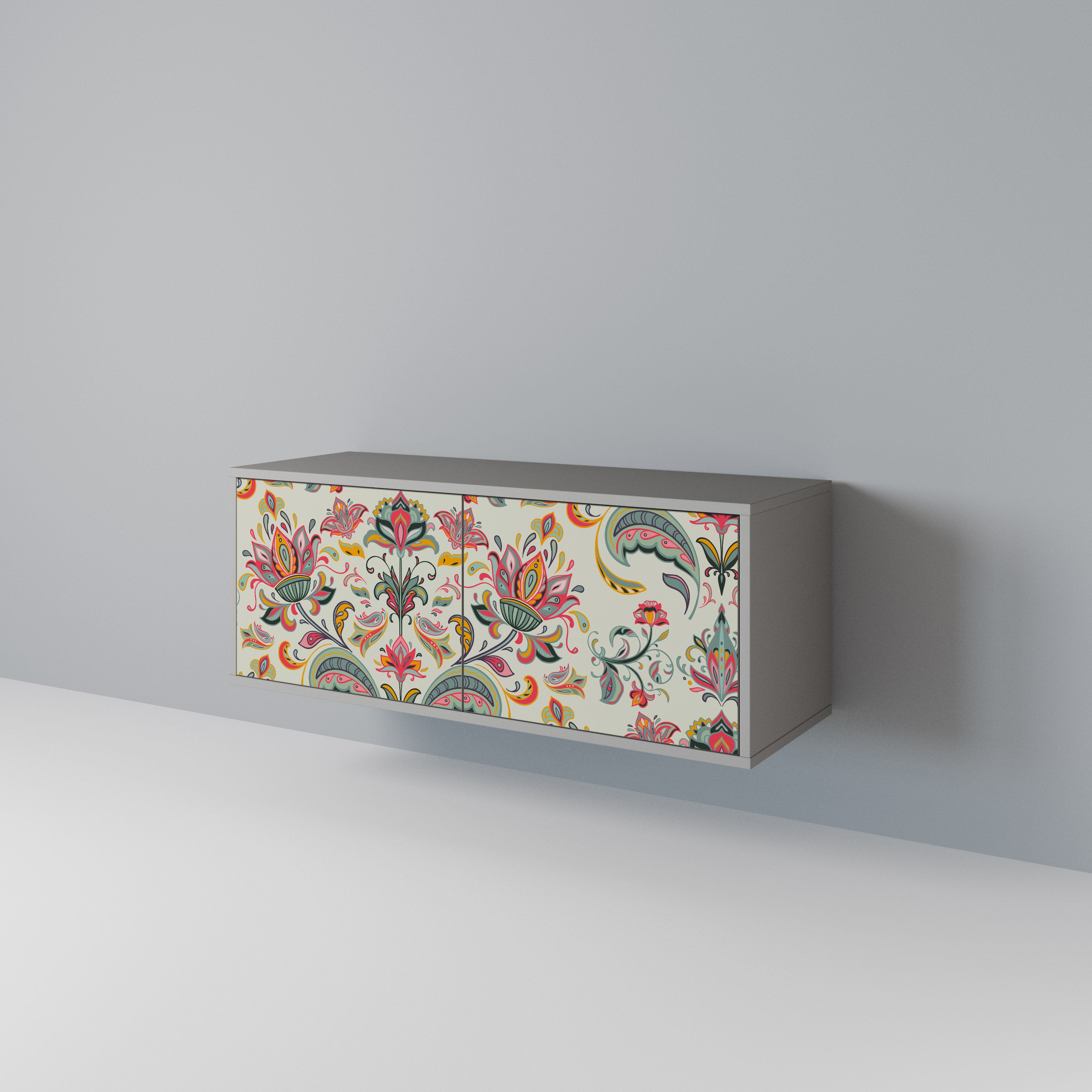 Kompakt TV-skåp med 2 dörrar i ekologiskt folkloremönster