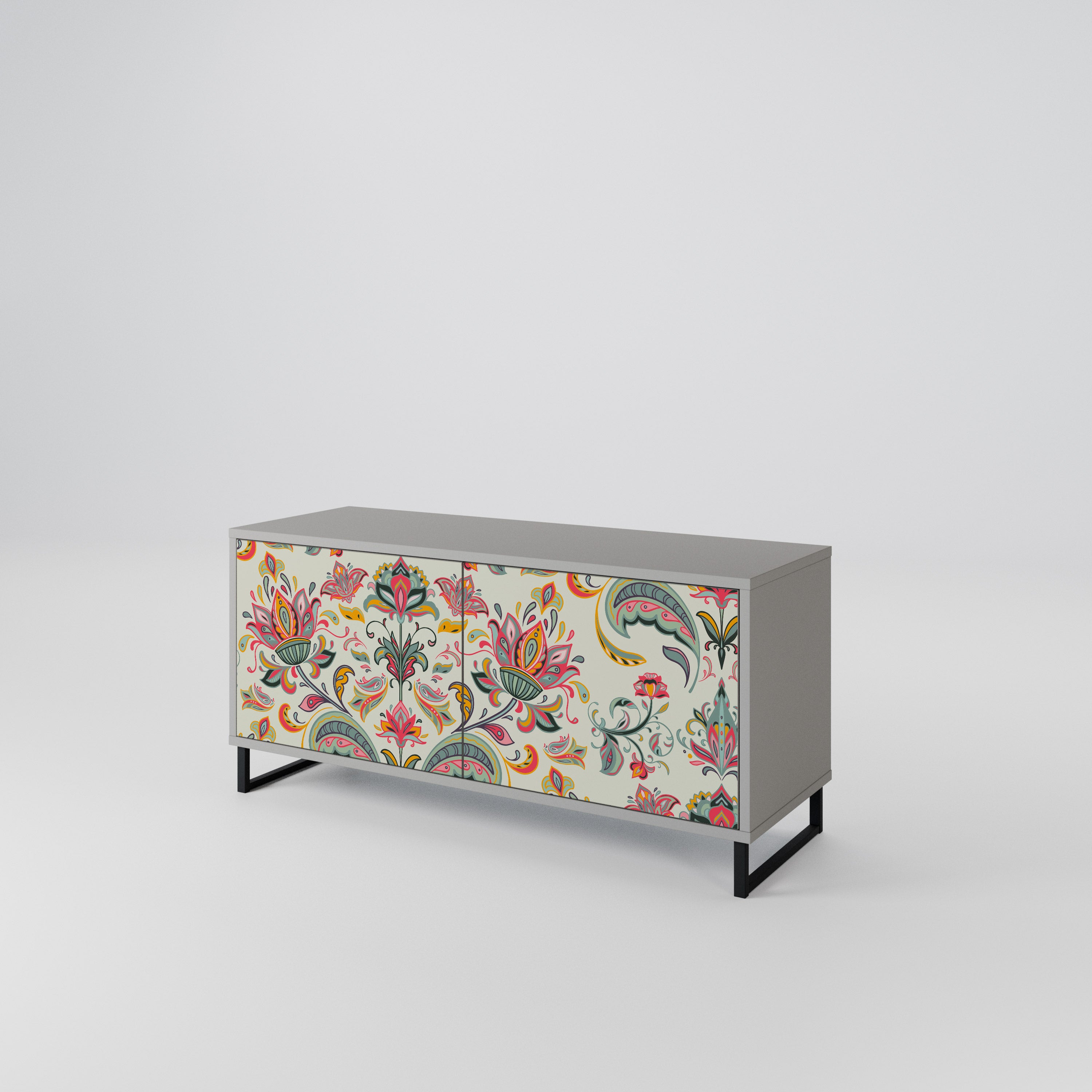 Kompakt TV-skåp med 2 dörrar i ekologiskt folkloremönster