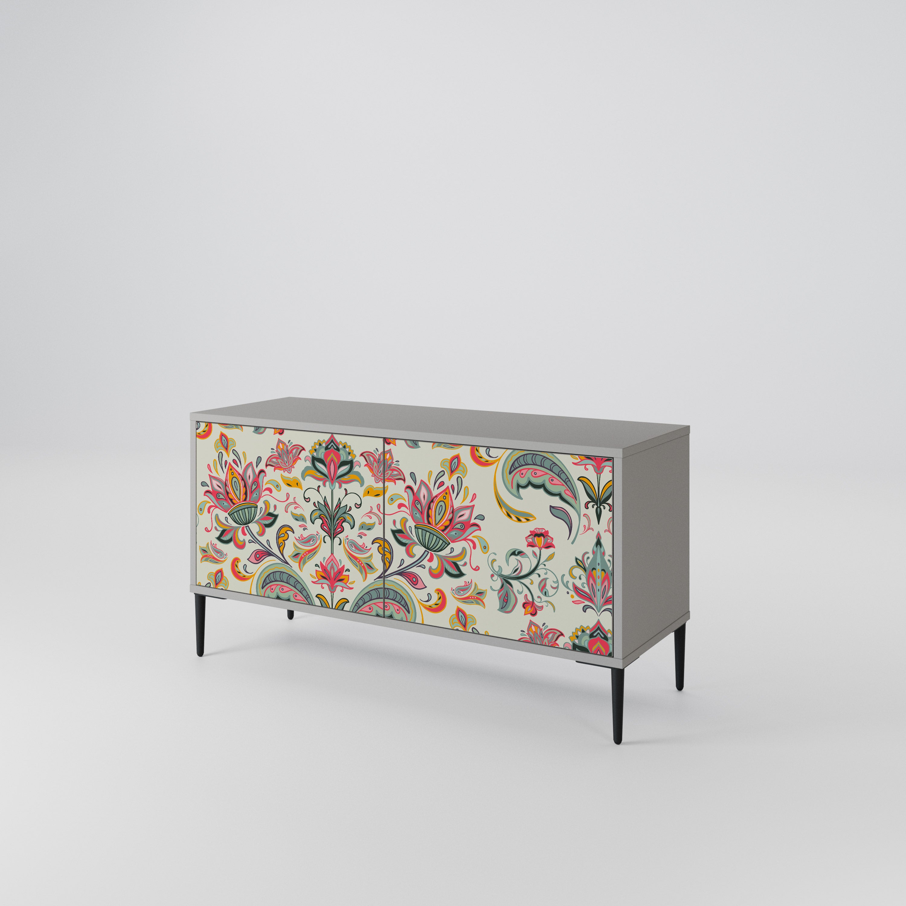 Kompakt TV-skåp med 2 dörrar i ekologiskt folkloremönster