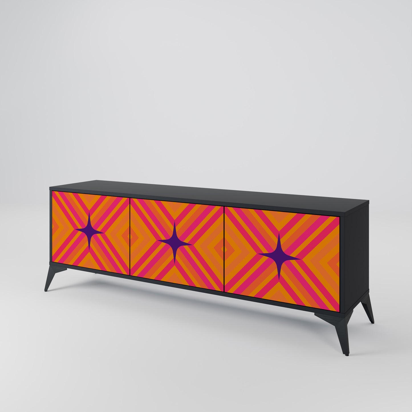 GEOMETRIC BRILLIANCE 3-dörrars TV-bänk i svart finish