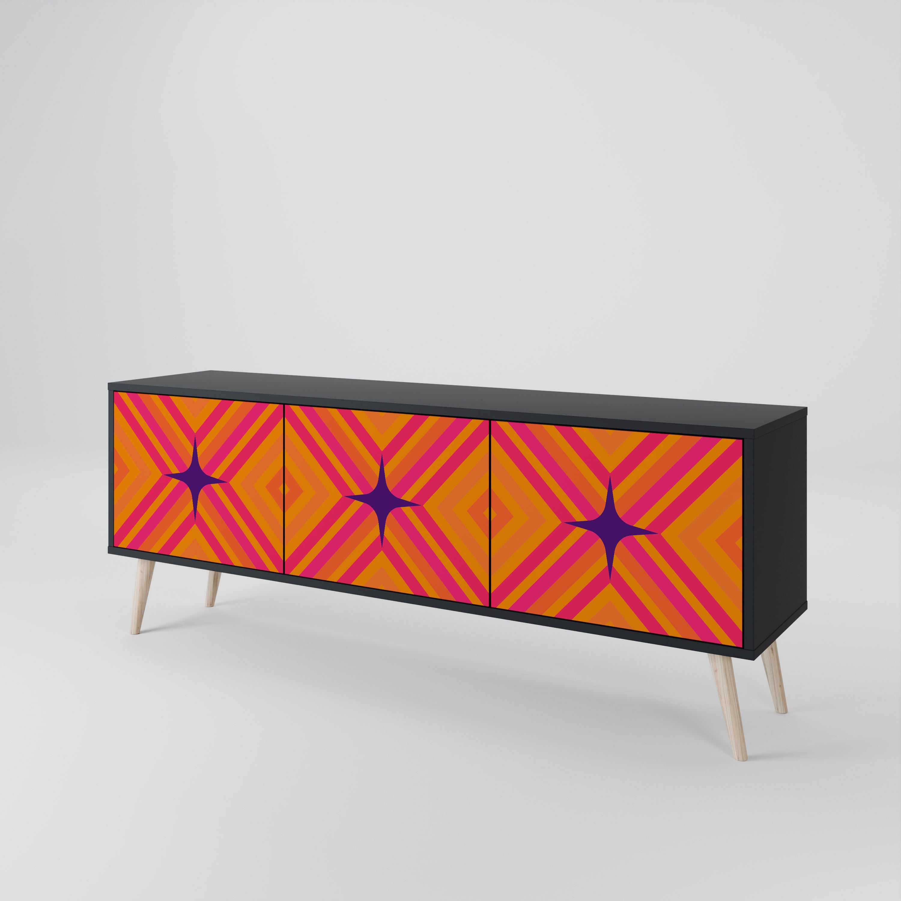 GEOMETRIC BRILLIANCE 3-dörrars TV-bänk i svart finish