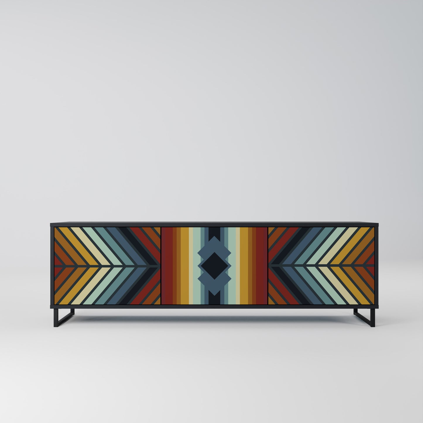 INDIGENOUS ZIGZAG 3-dörrars TV-bänk i svart finish