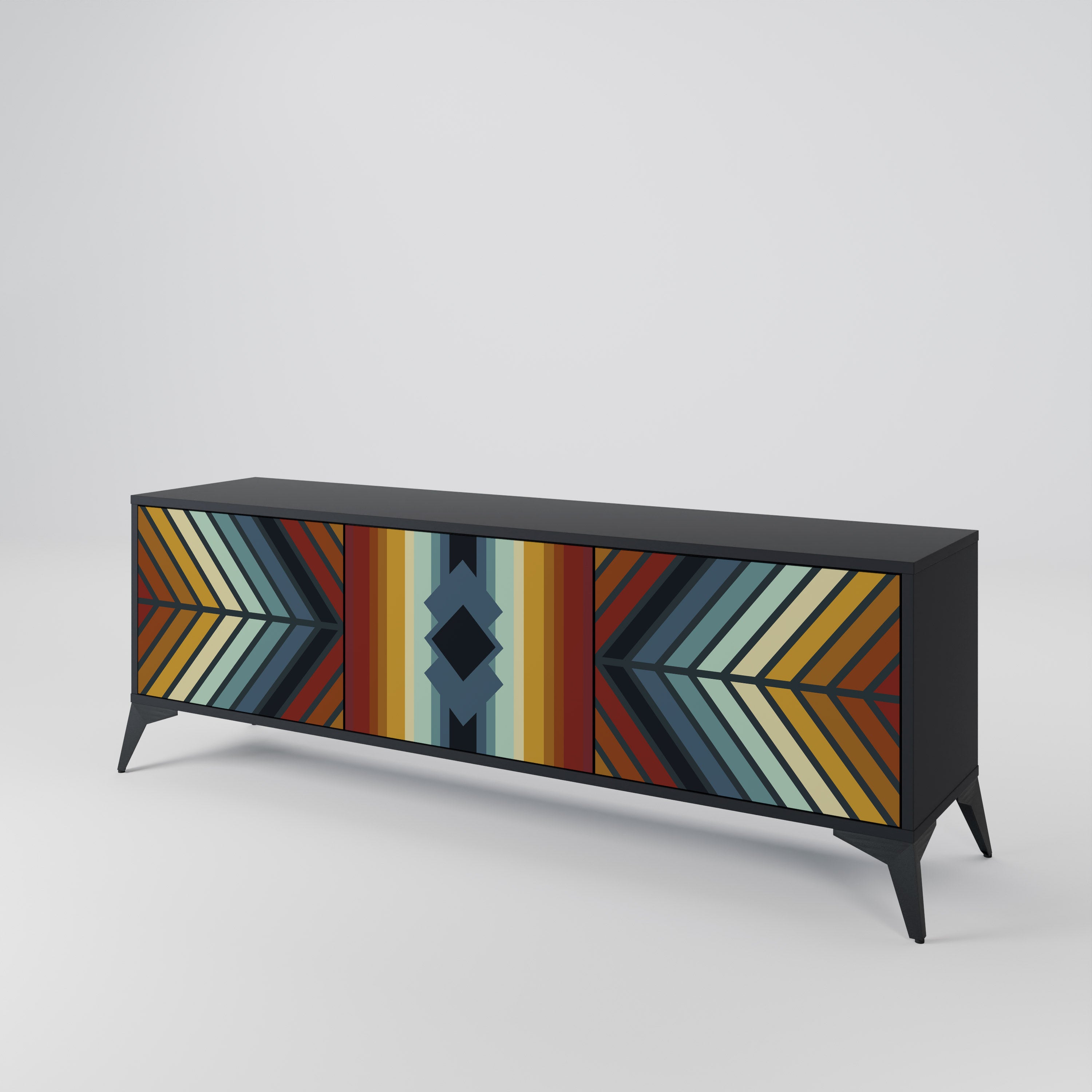 INDIGENOUS ZIGZAG 3-dörrars TV-bänk i svart finish