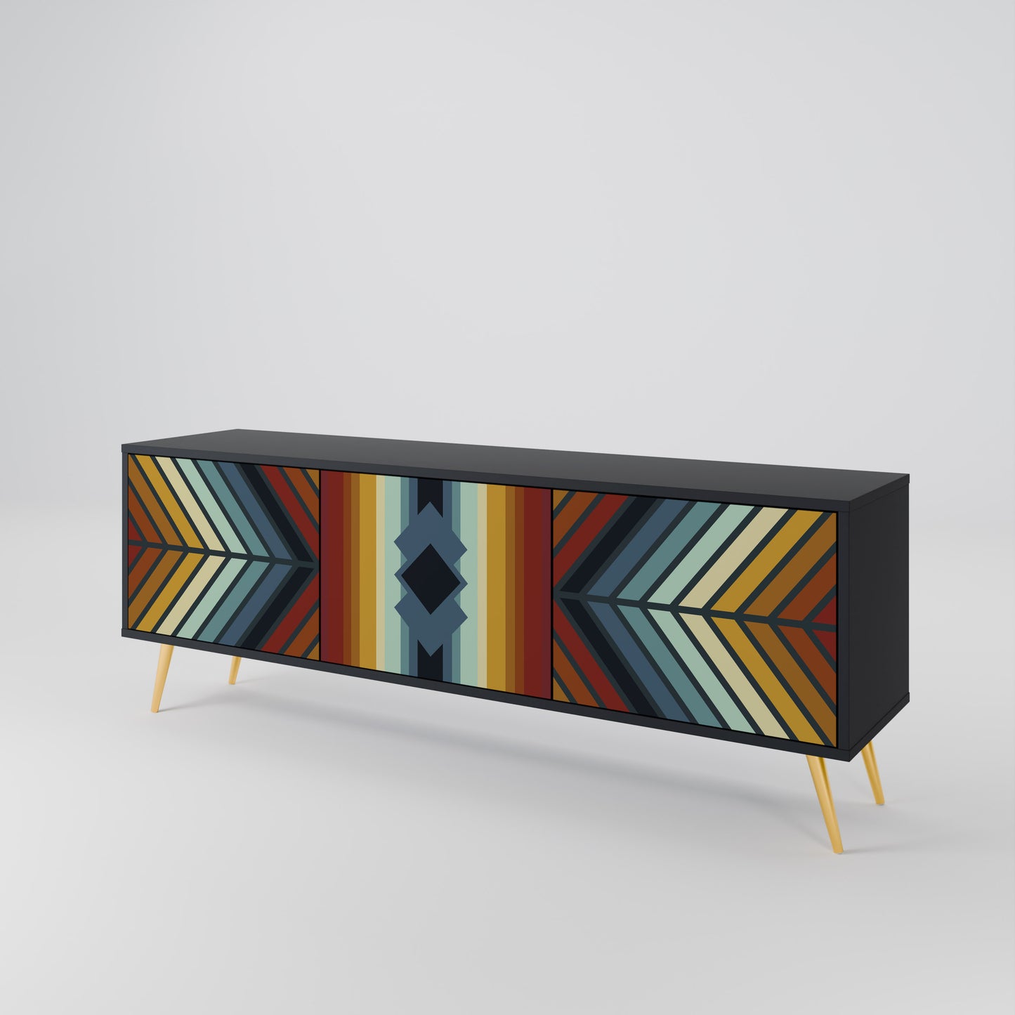 INDIGENOUS ZIGZAG 3-dörrars TV-bänk i svart finish