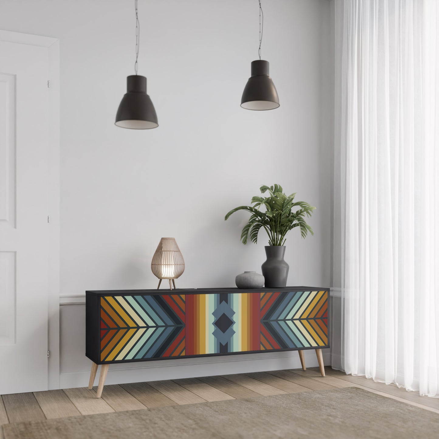 INDIGENOUS ZIGZAG 3-dörrars TV-bänk i svart finish