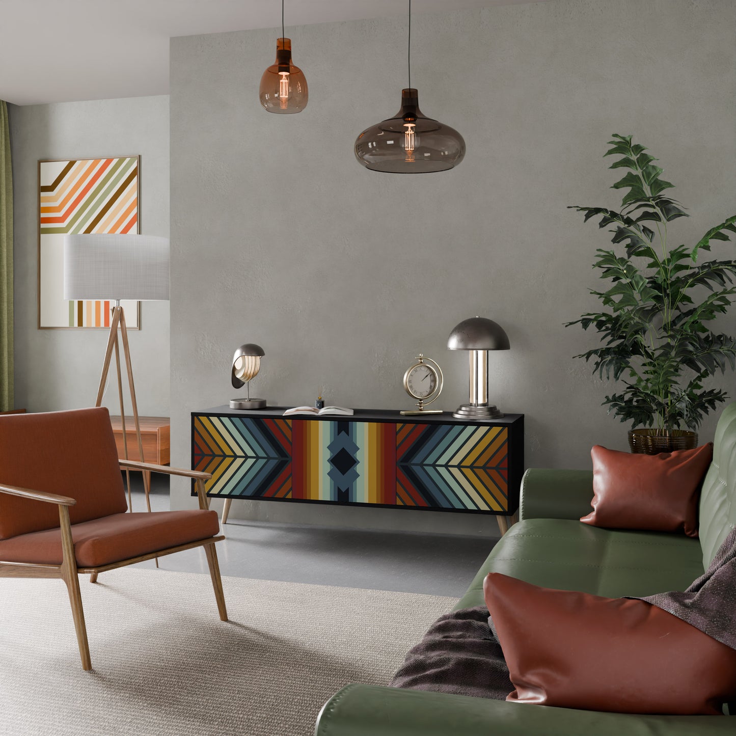 INDIGENOUS ZIGZAG 3-dörrars TV-bänk i svart finish