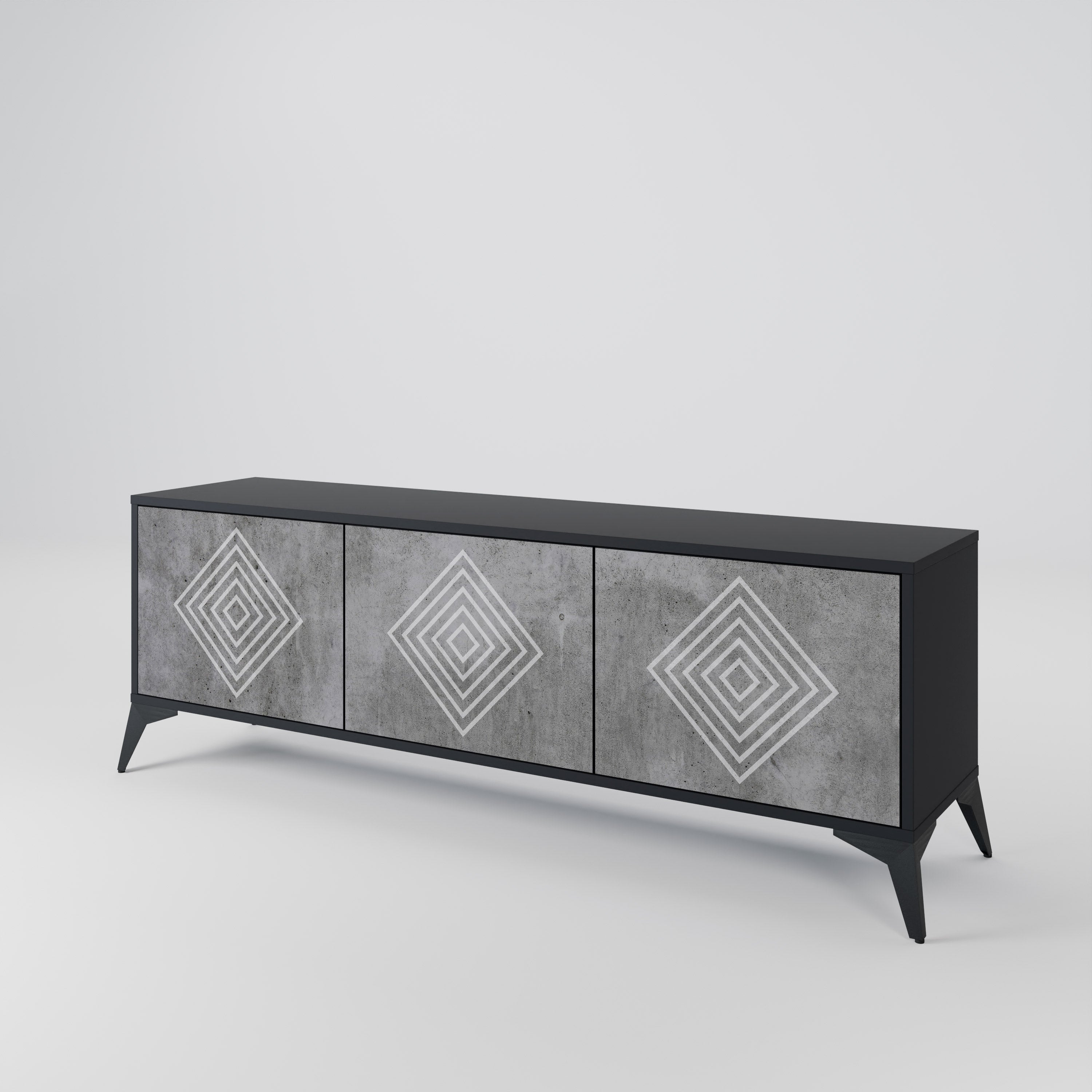 POLYGONAL ARTISTRY 3-dörrars TV-bänk i svart finish
