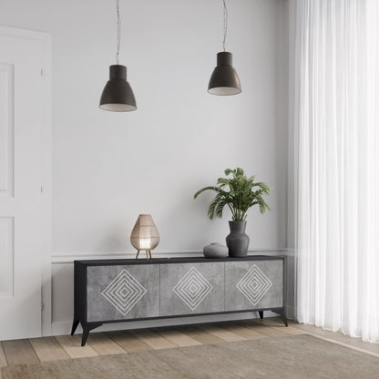 POLYGONAL ARTISTRY 3-dörrars TV-bänk i svart finish