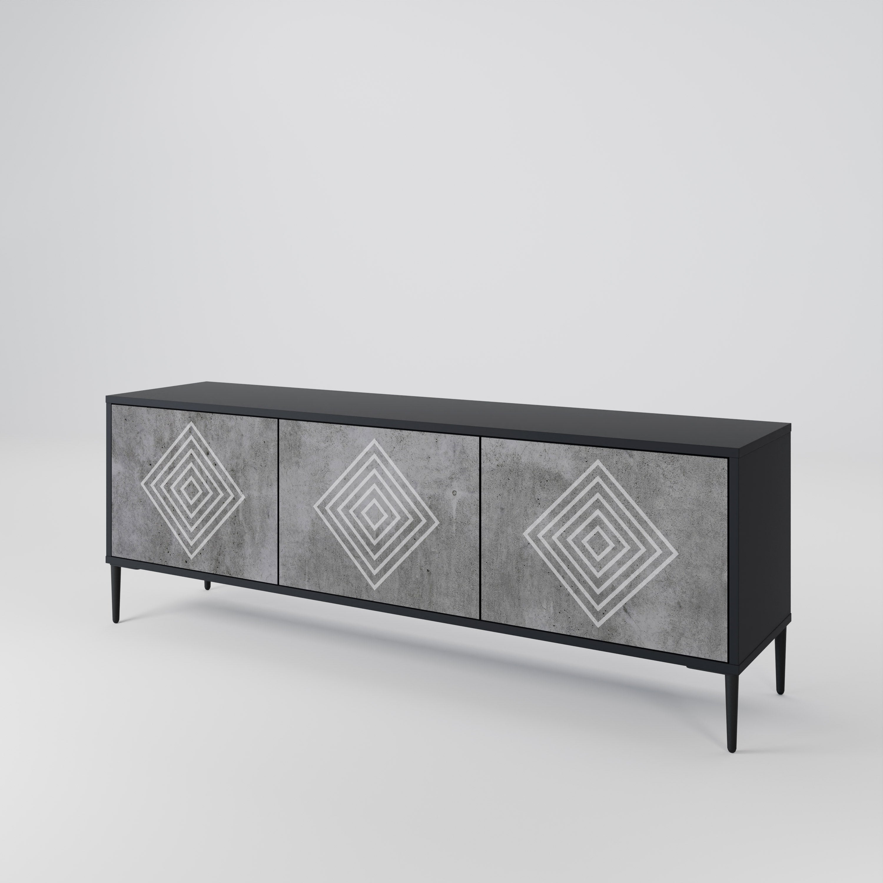 POLYGONAL ARTISTRY 3-dörrars TV-bänk i svart finish