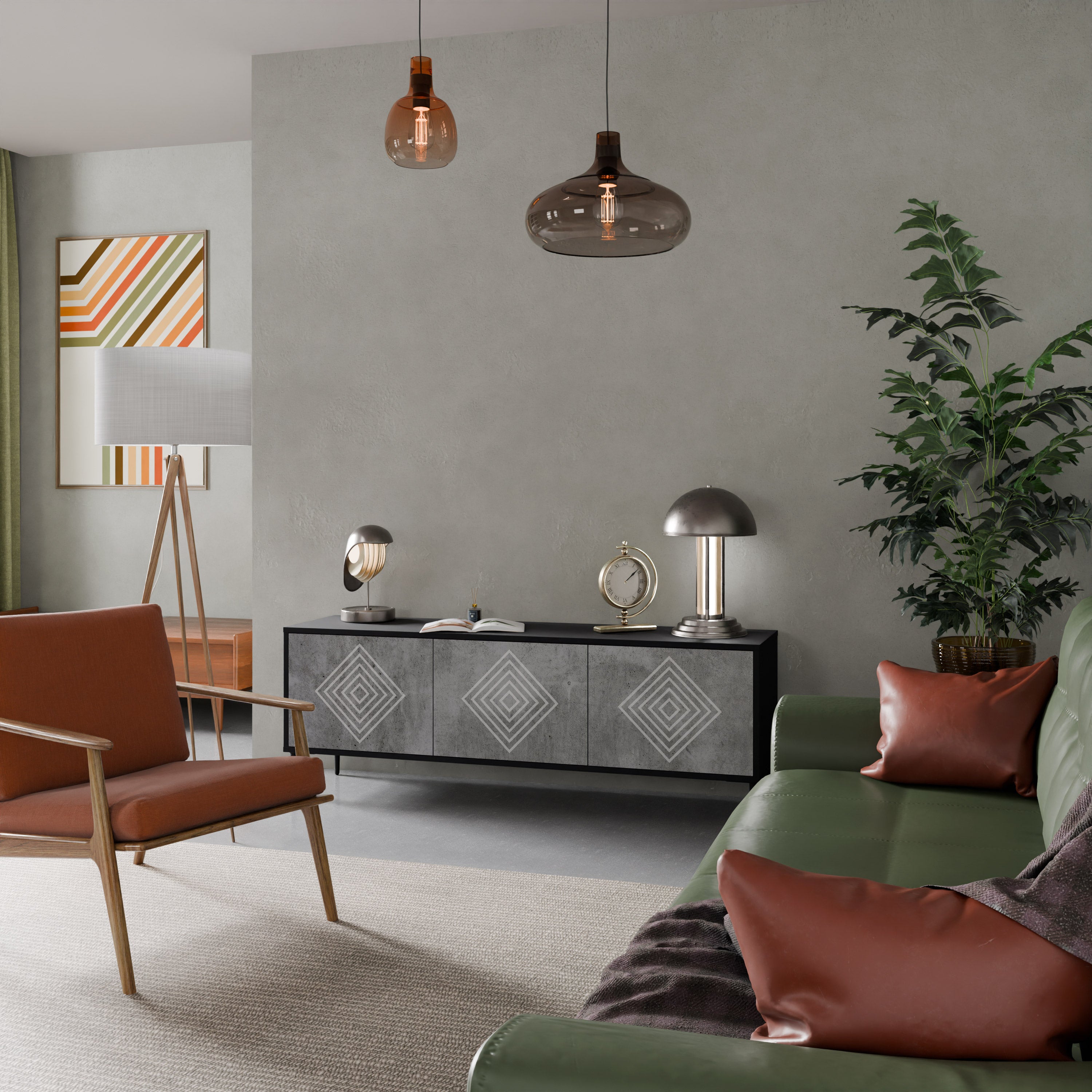 POLYGONAL ARTISTRY 3-dörrars TV-bänk i svart finish