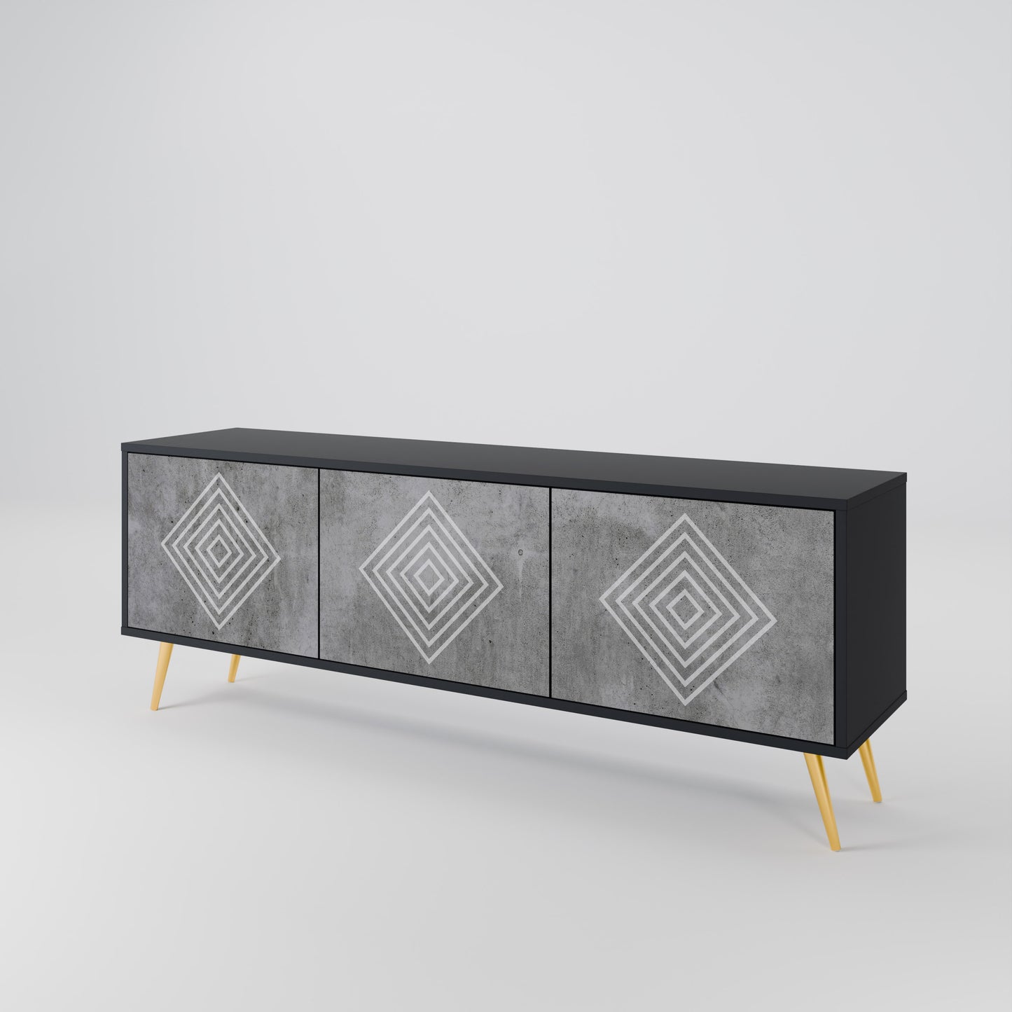 POLYGONAL ARTISTRY 3-dörrars TV-bänk i svart finish
