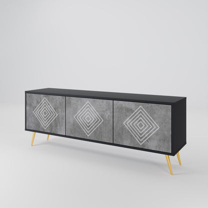 POLYGONAL ARTISTRY 3-dörrars TV-bänk i svart finish