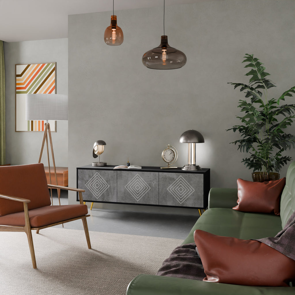 POLYGONAL ARTISTRY 3-dörrars TV-bänk i svart finish