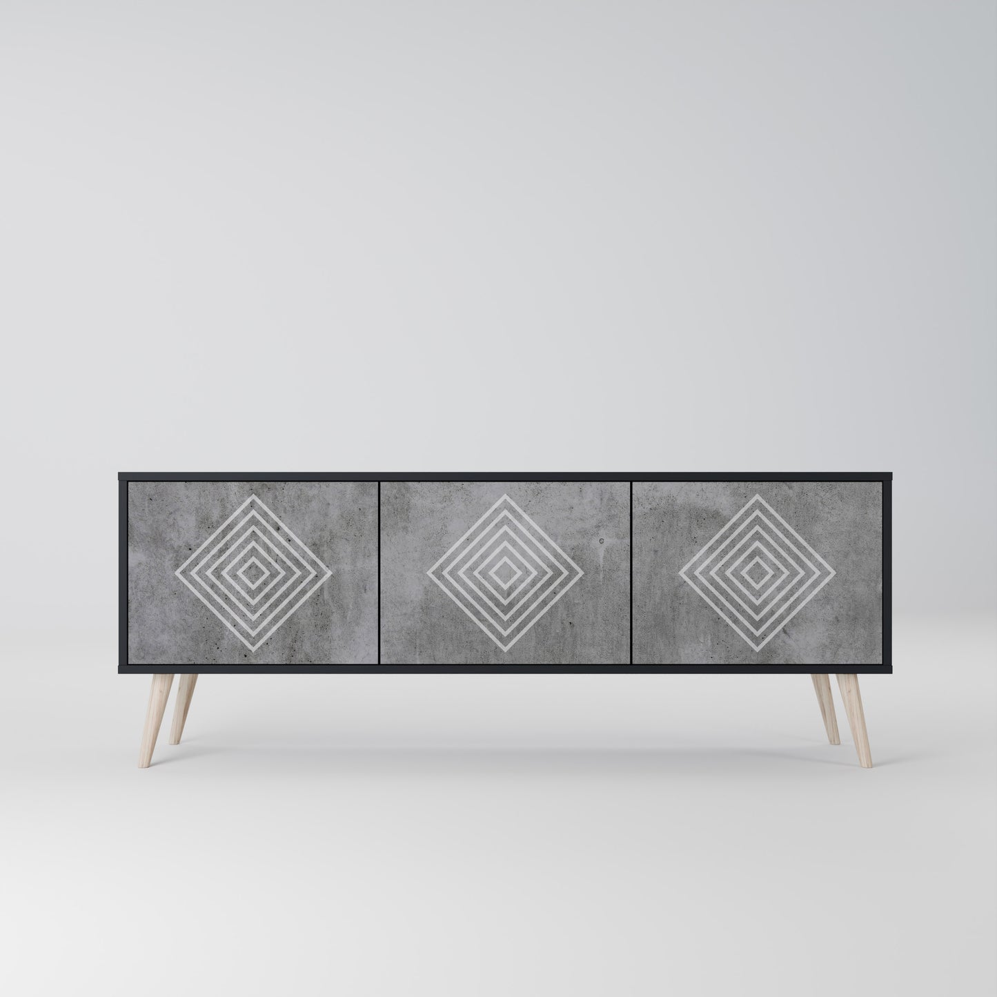POLYGONAL ARTISTRY 3-dörrars TV-bänk i svart finish