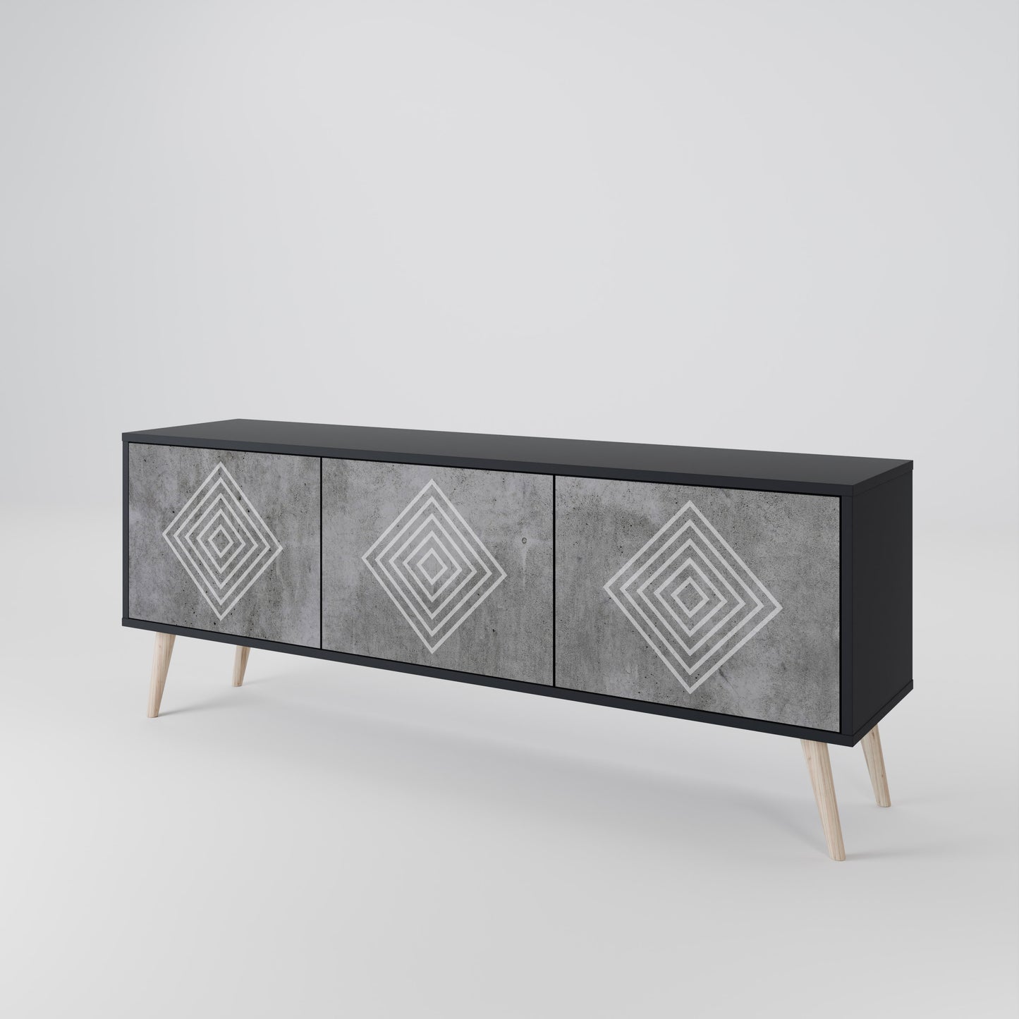 POLYGONAL ARTISTRY 3-dörrars TV-bänk i svart finish